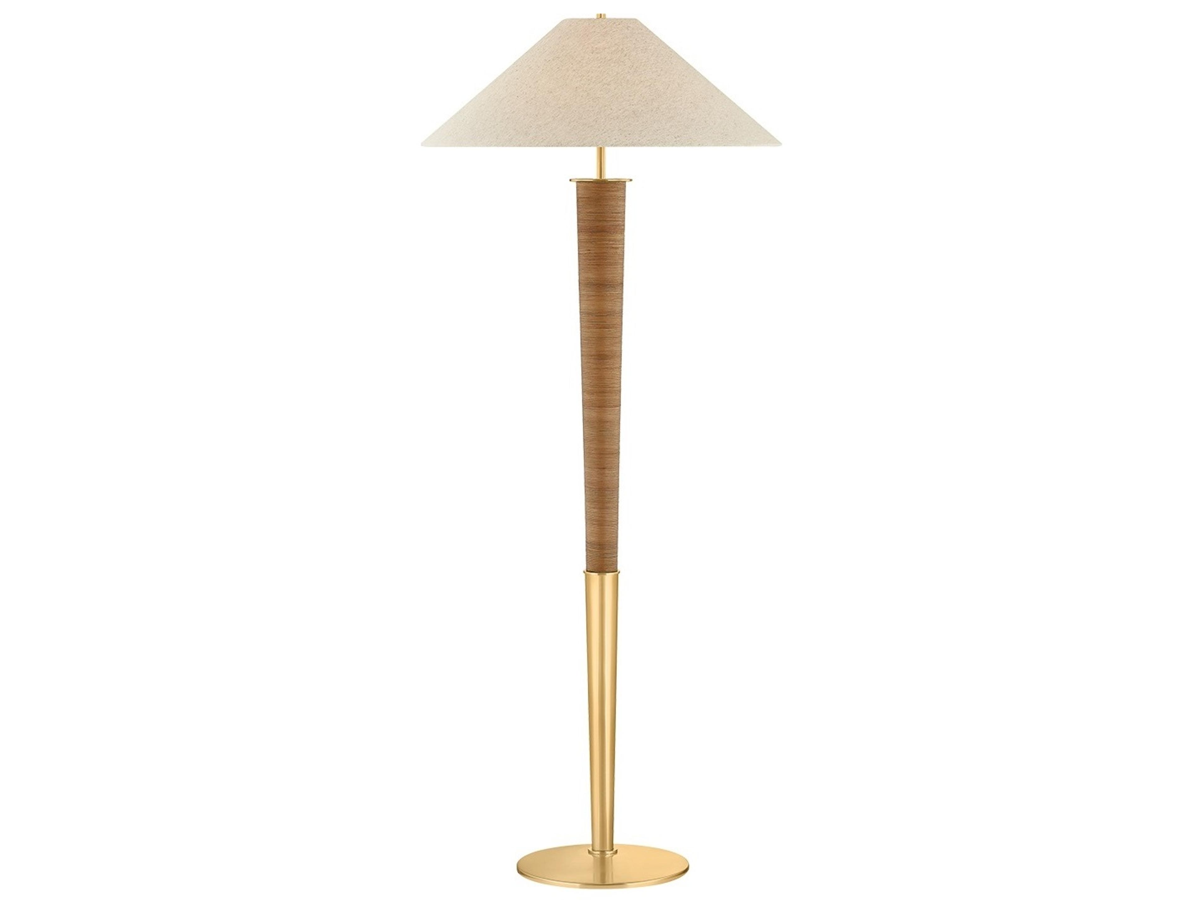 Hudson Valley Bohicket Aged Brass Natural Linen Fabric Floor Lamp