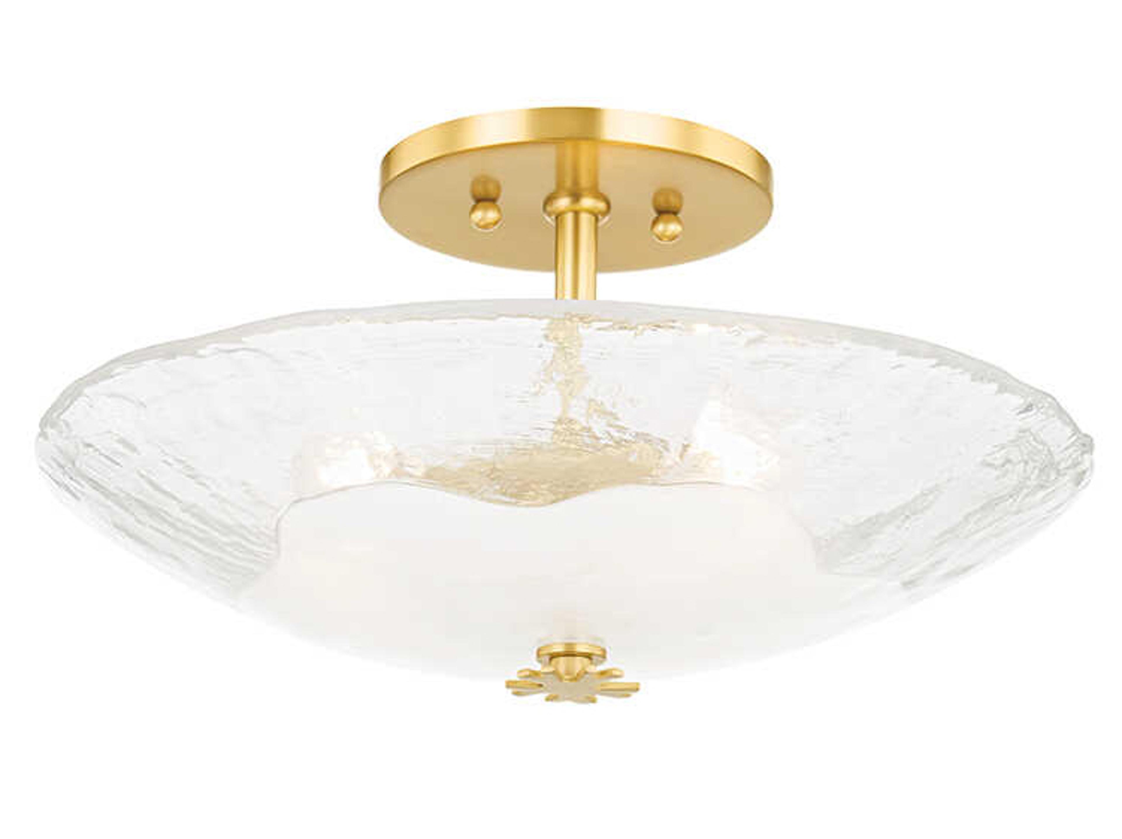 Hudson Valley Lago 3-Light Aged Brass White Glass Bowl Semi Flush Mount