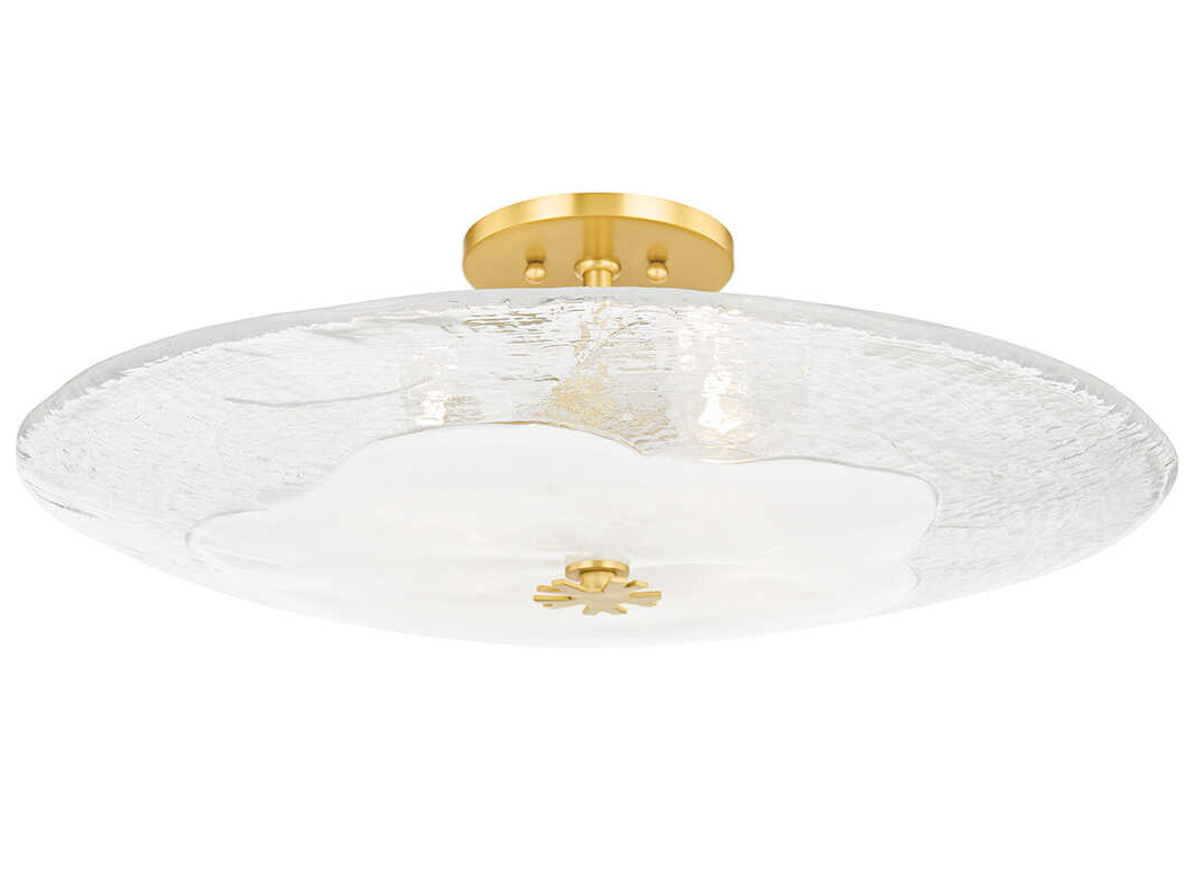 Hudson Valley Lago 4-Light Aged Brass White Glass Bowl Semi Flush Mount