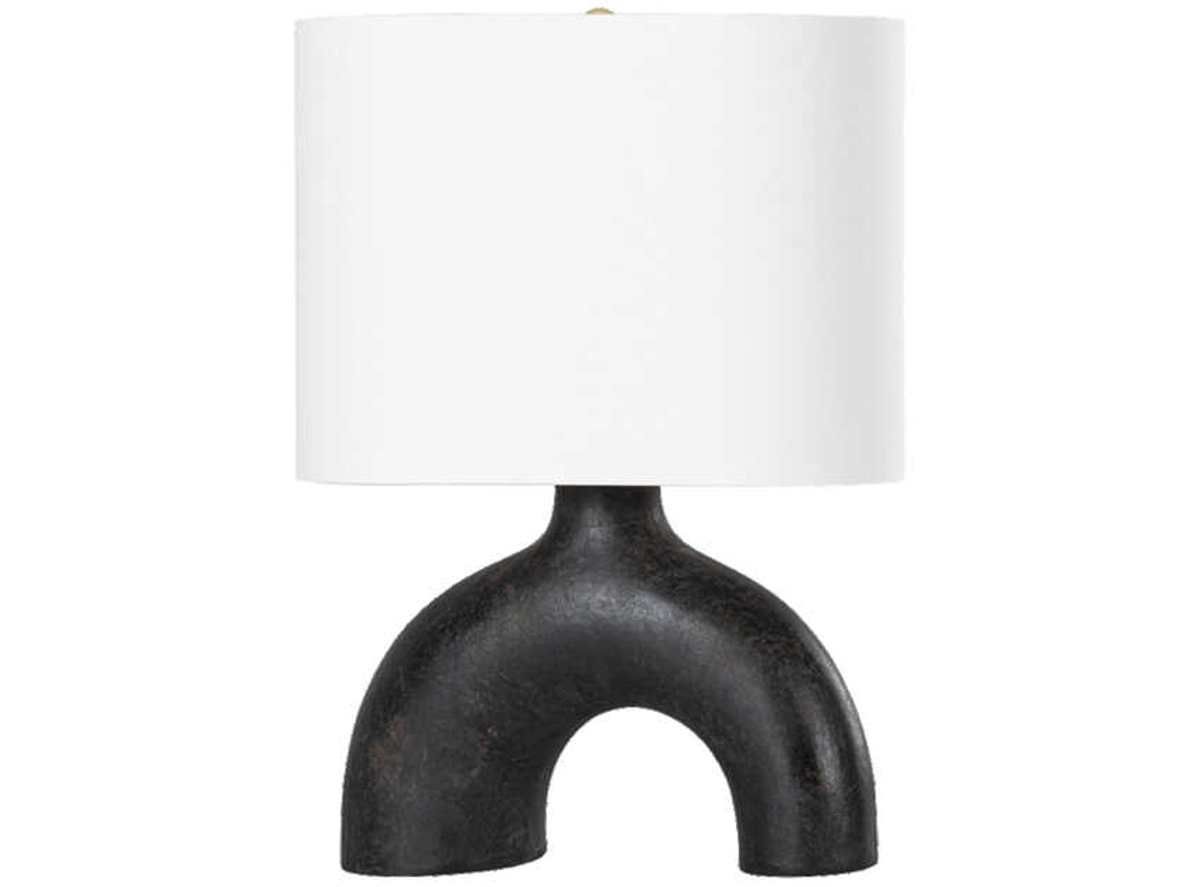 Hudson Valley Valhalla Aged Brass Earth Charcoal Ceramic White Linen Black Table Lamp