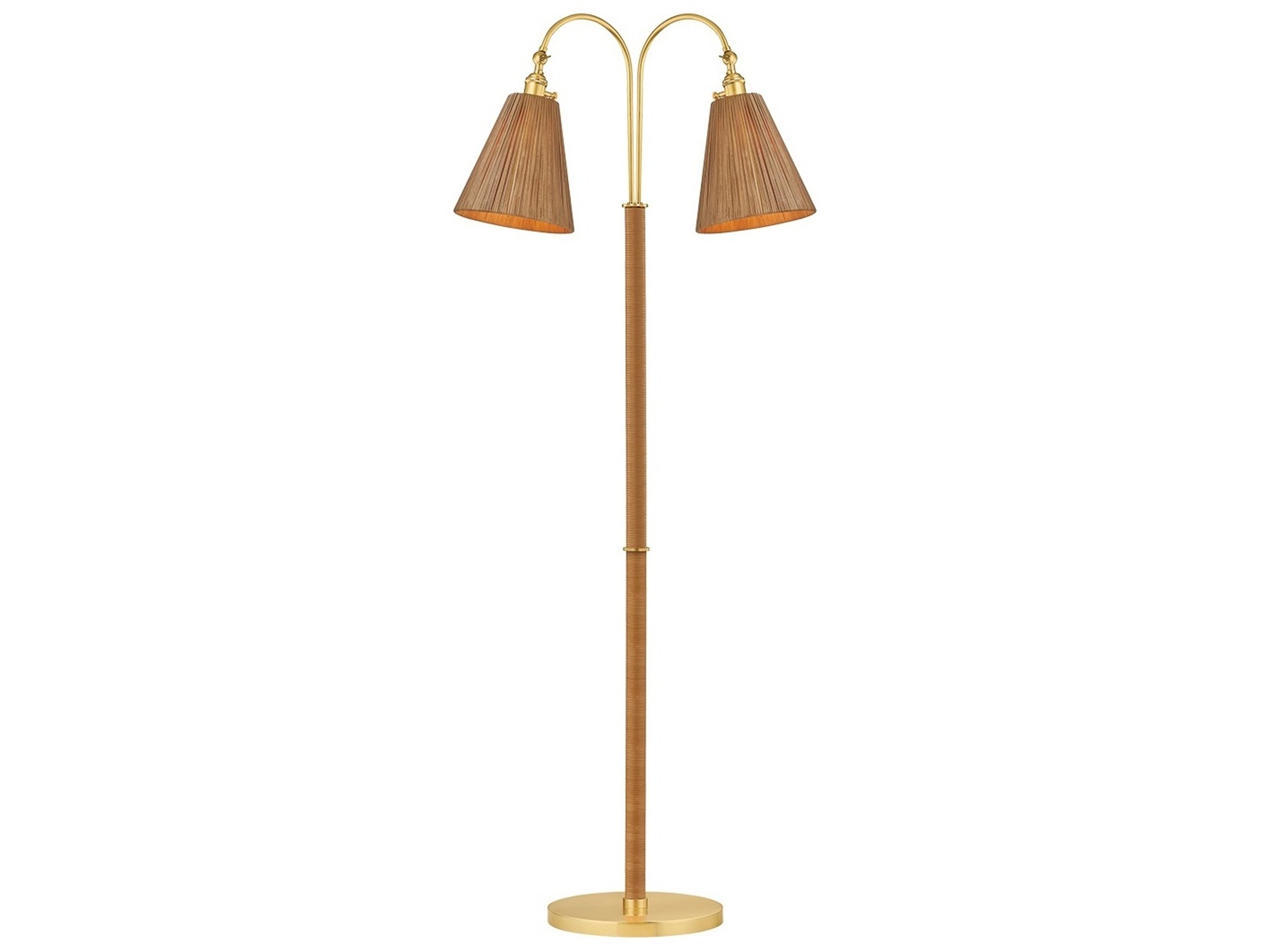 Hudson Valley Ruthin Aged Brass Natural Woven Rattan Floor Lamp
