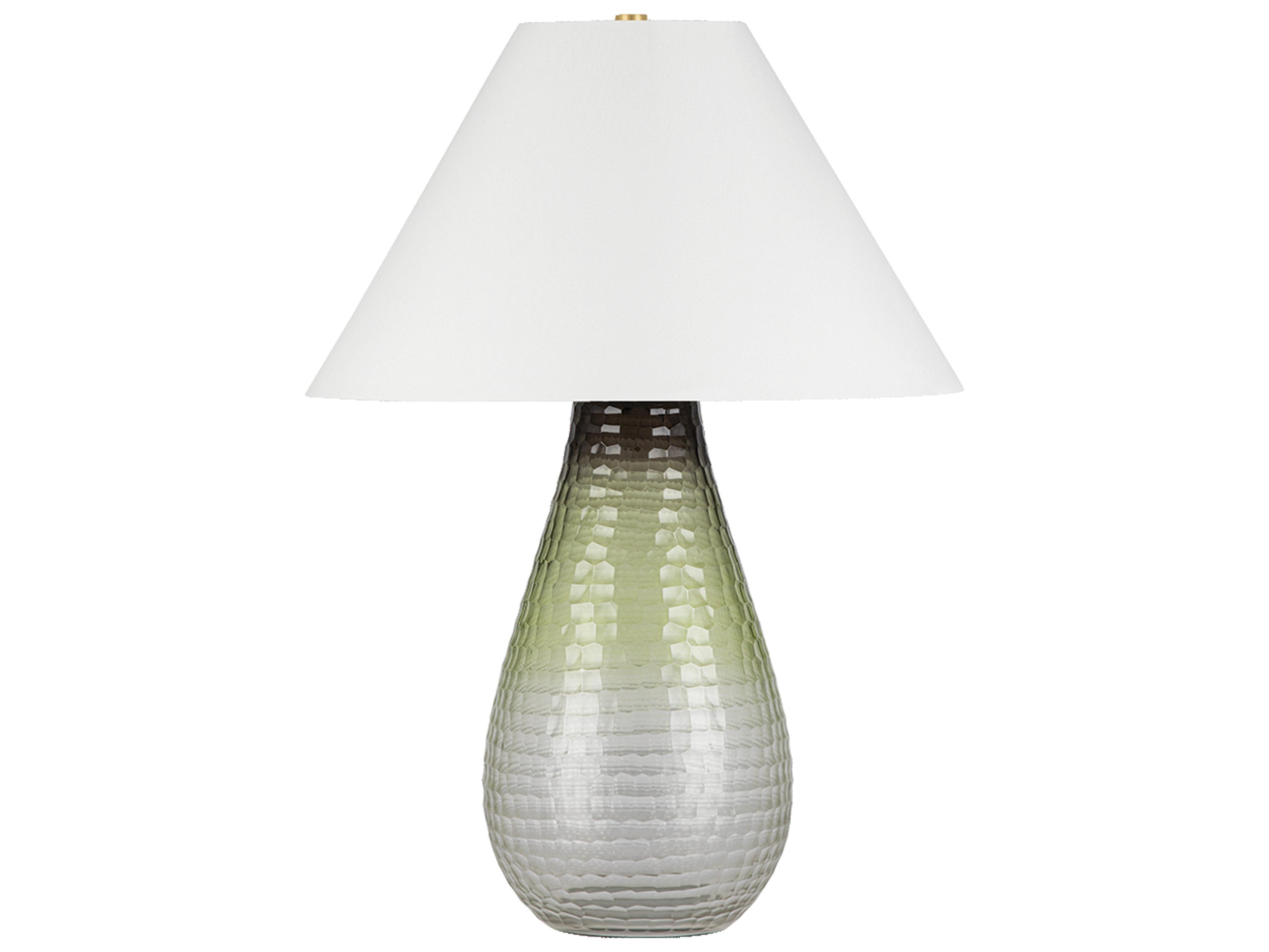 Hudson Valley Mulberry Aged Brass White Linen Green Buffet Lamp