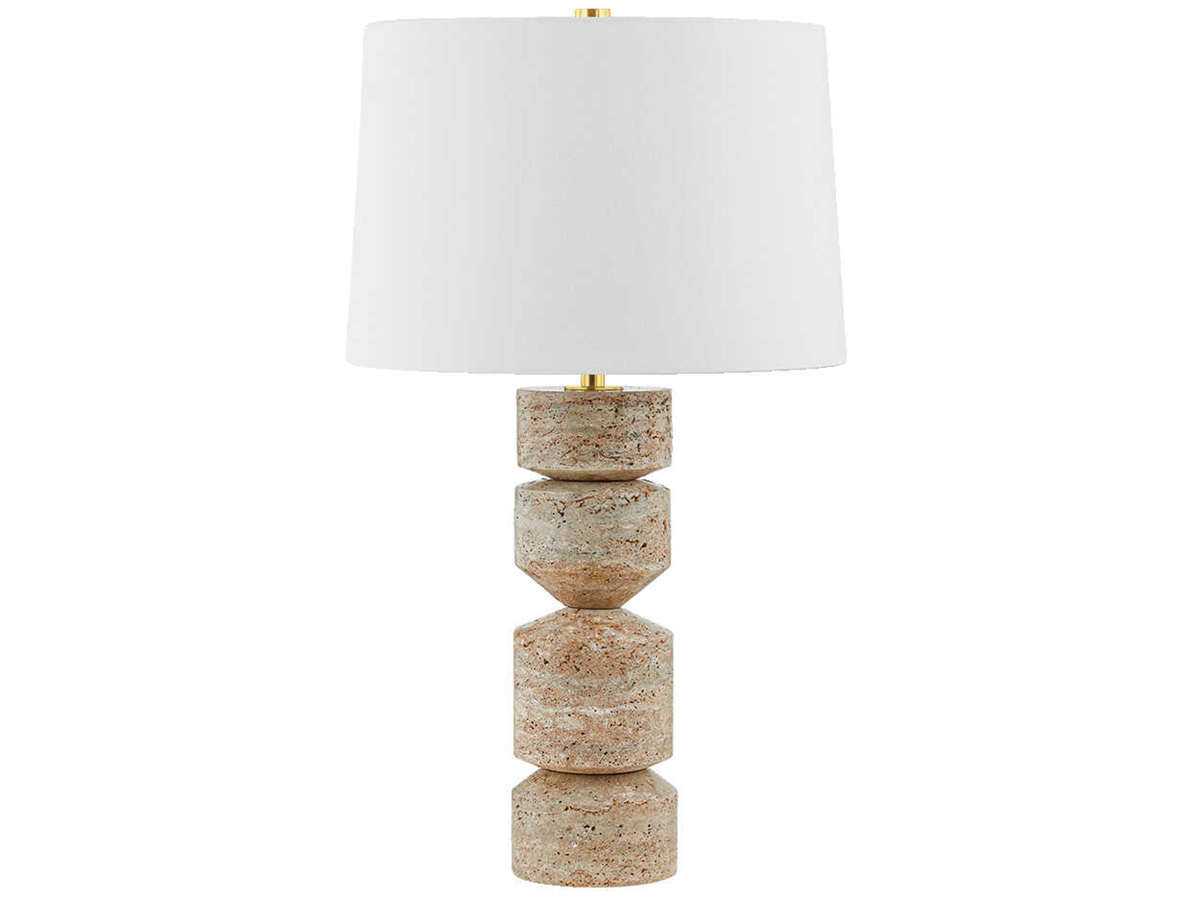 Hudson Valley Galeville Aged Brass White Linen Brown Buffet Lamp