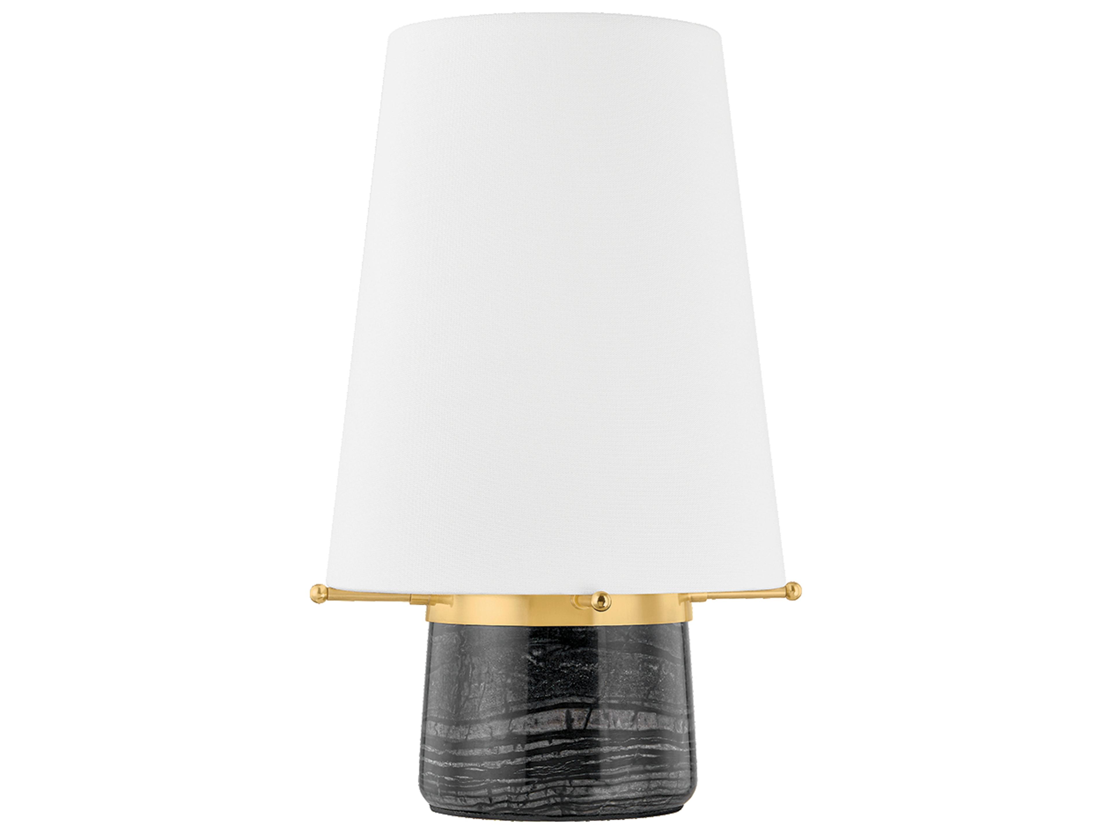Hudson Valley Central Valley Aged Brass White Linen Black Table Lamp