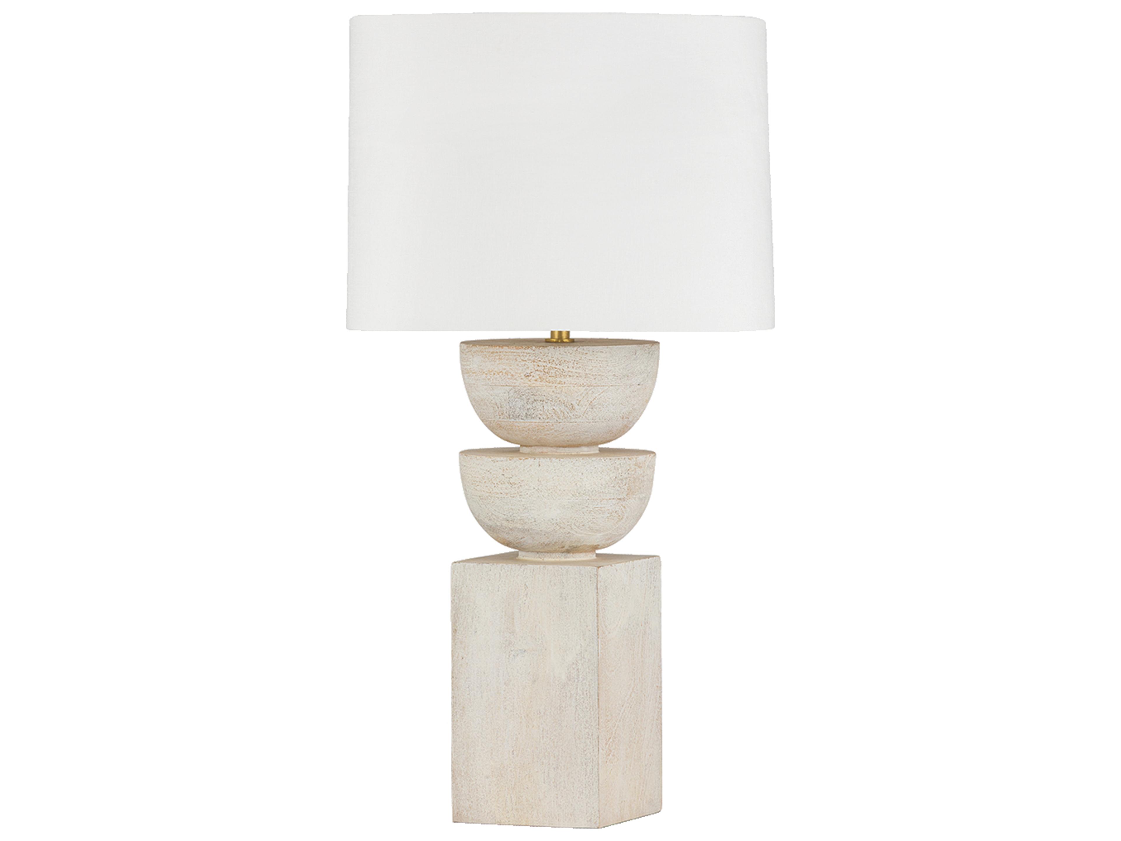 Hudson Valley Gardiner Aged Brass White Linen Wood Buffet Lamp