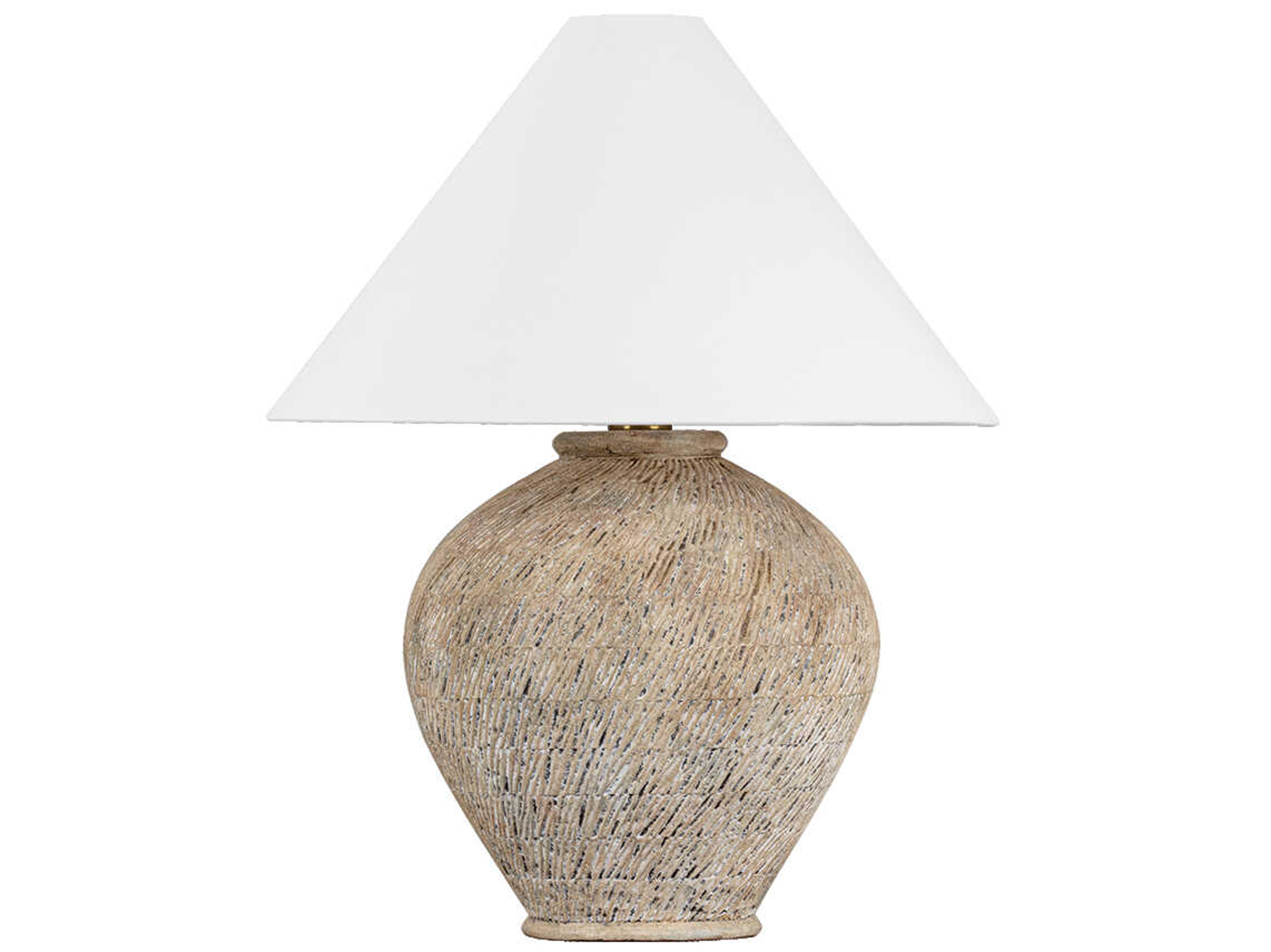 Hudson Valley Rumbrook Aged Brass Ceramic Ancient Texture White Linen Brown Buffet Lamp
