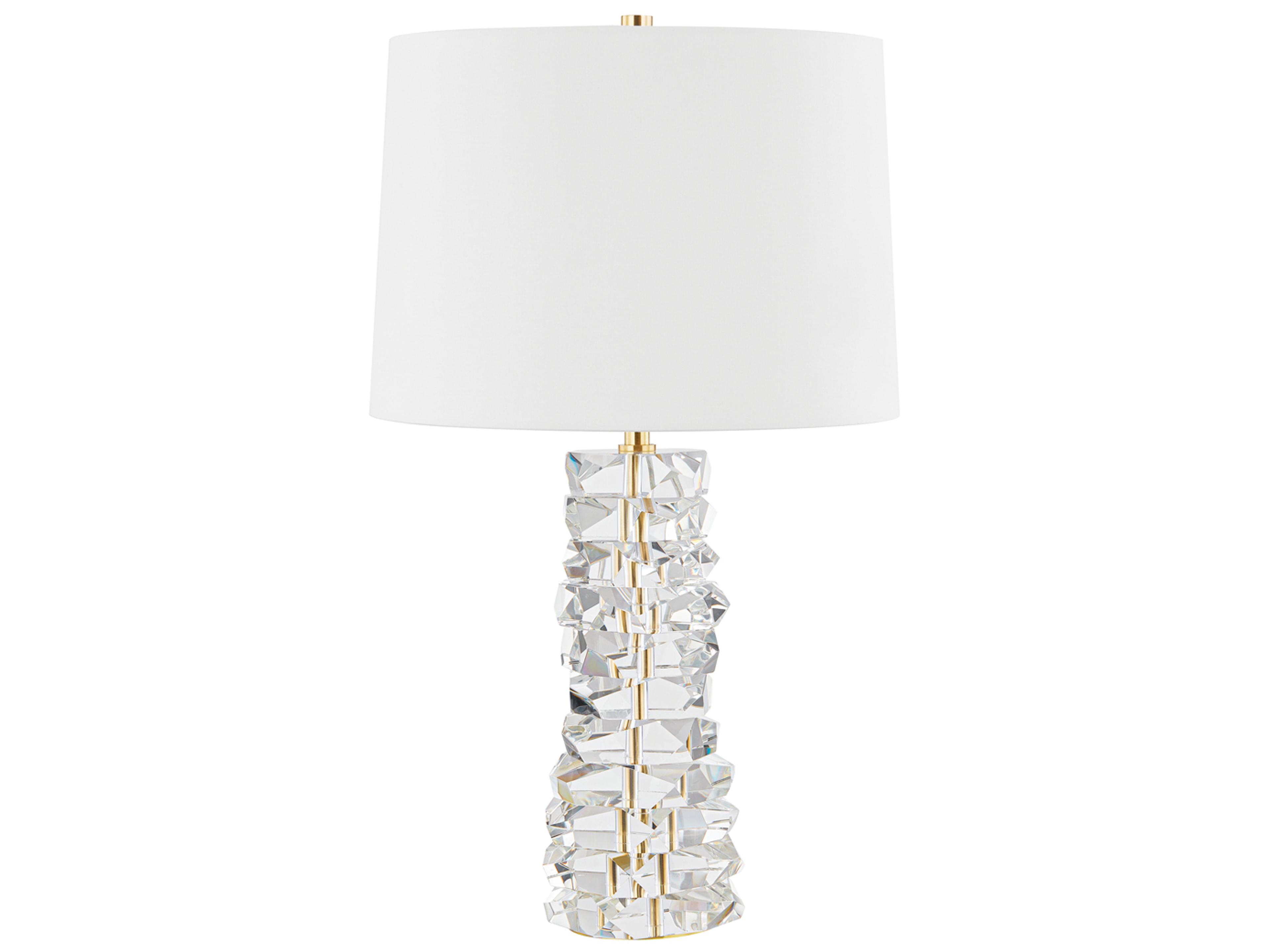 Hudson Valley Bellarie Aged Brass White Linen Clear Buffet Lamp