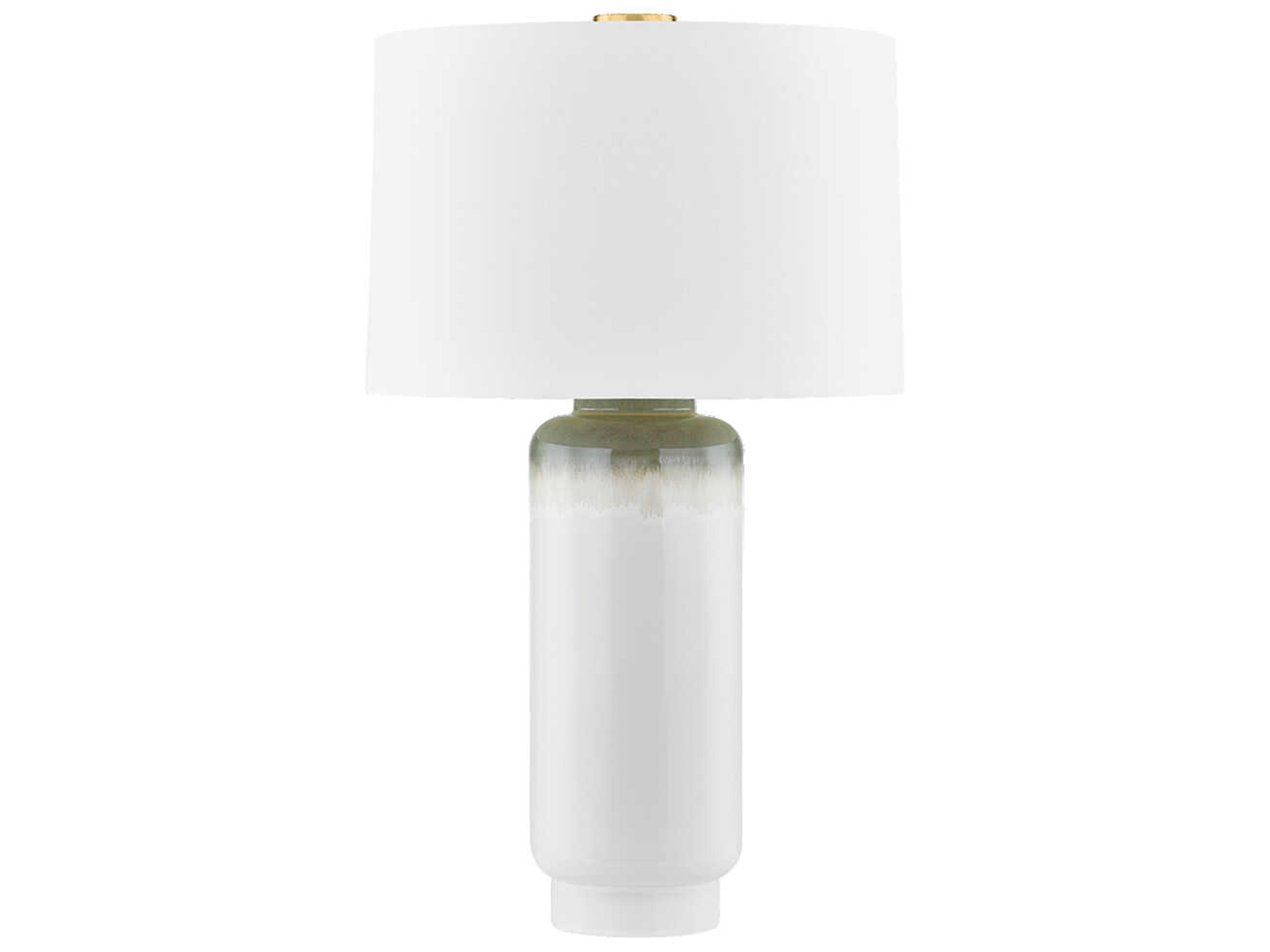 Hudson Valley Stafford Aged Brass Ceramic Meadow Ombre White Linen Buffet Lamp