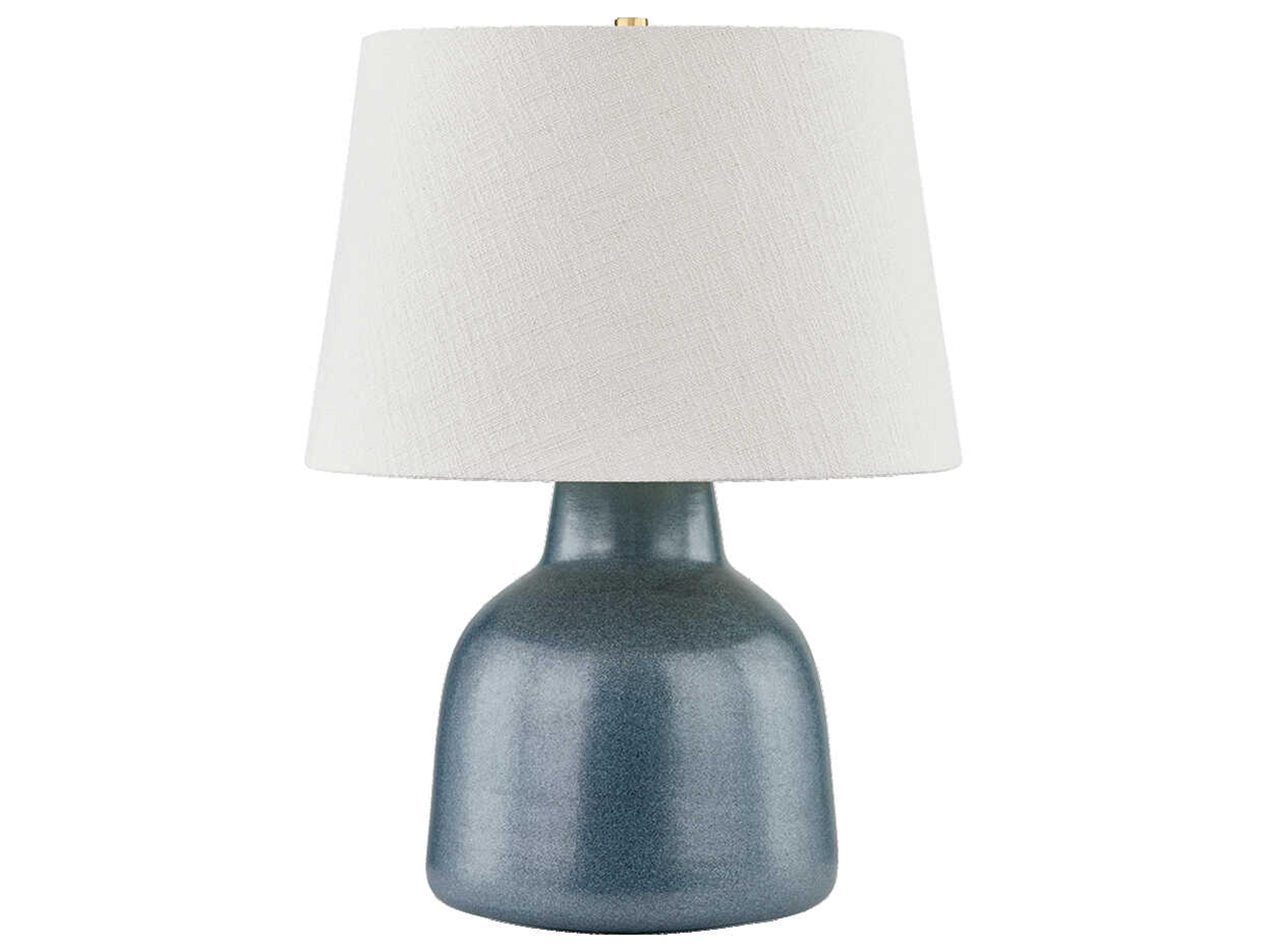 Hudson Valley Ridgefield Aged Brass Ceramic Textured Navy Linen Blue Buffet Lamp