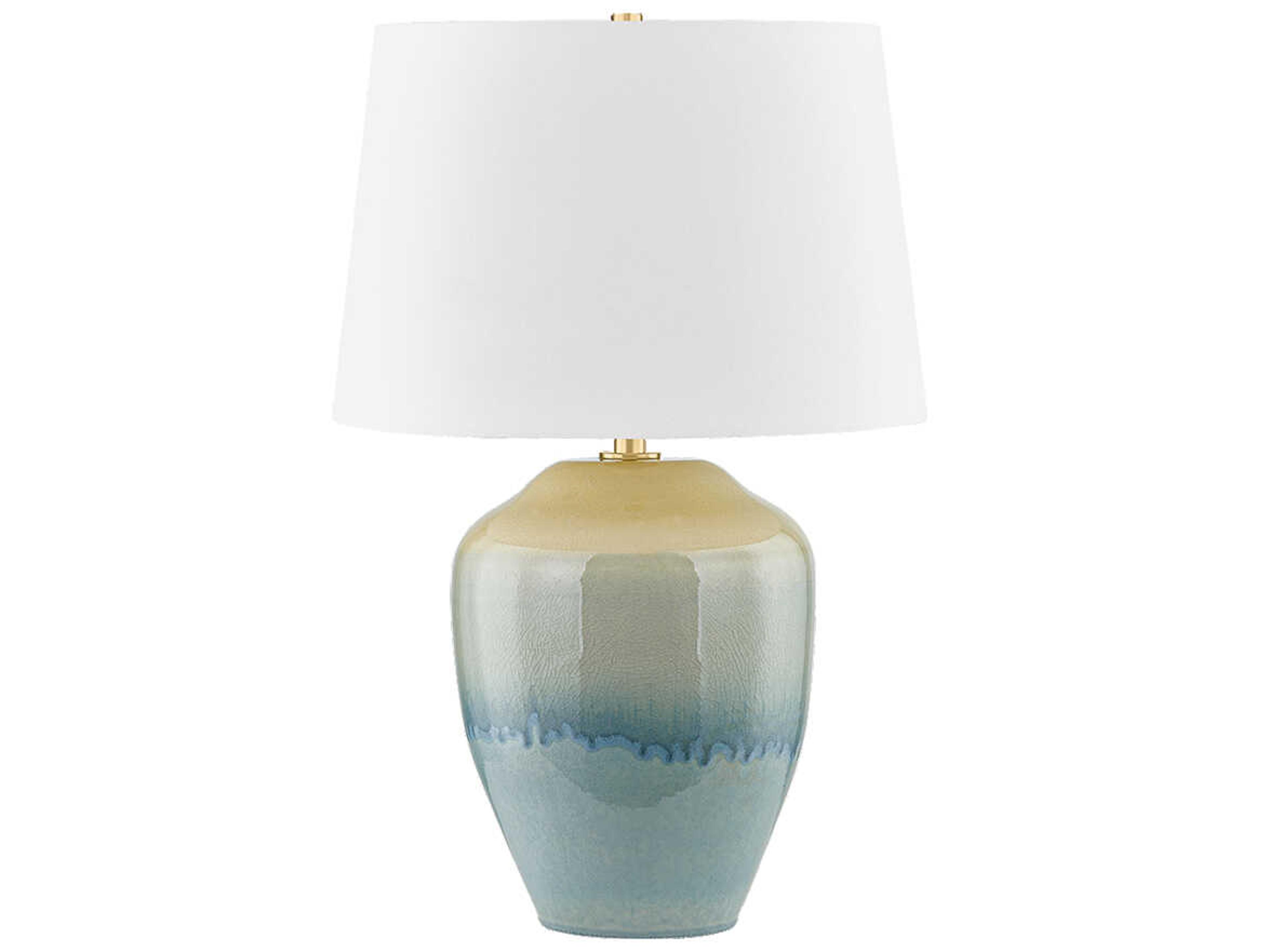 Hudson Valley Montville White Linen Green Buffet Lamp