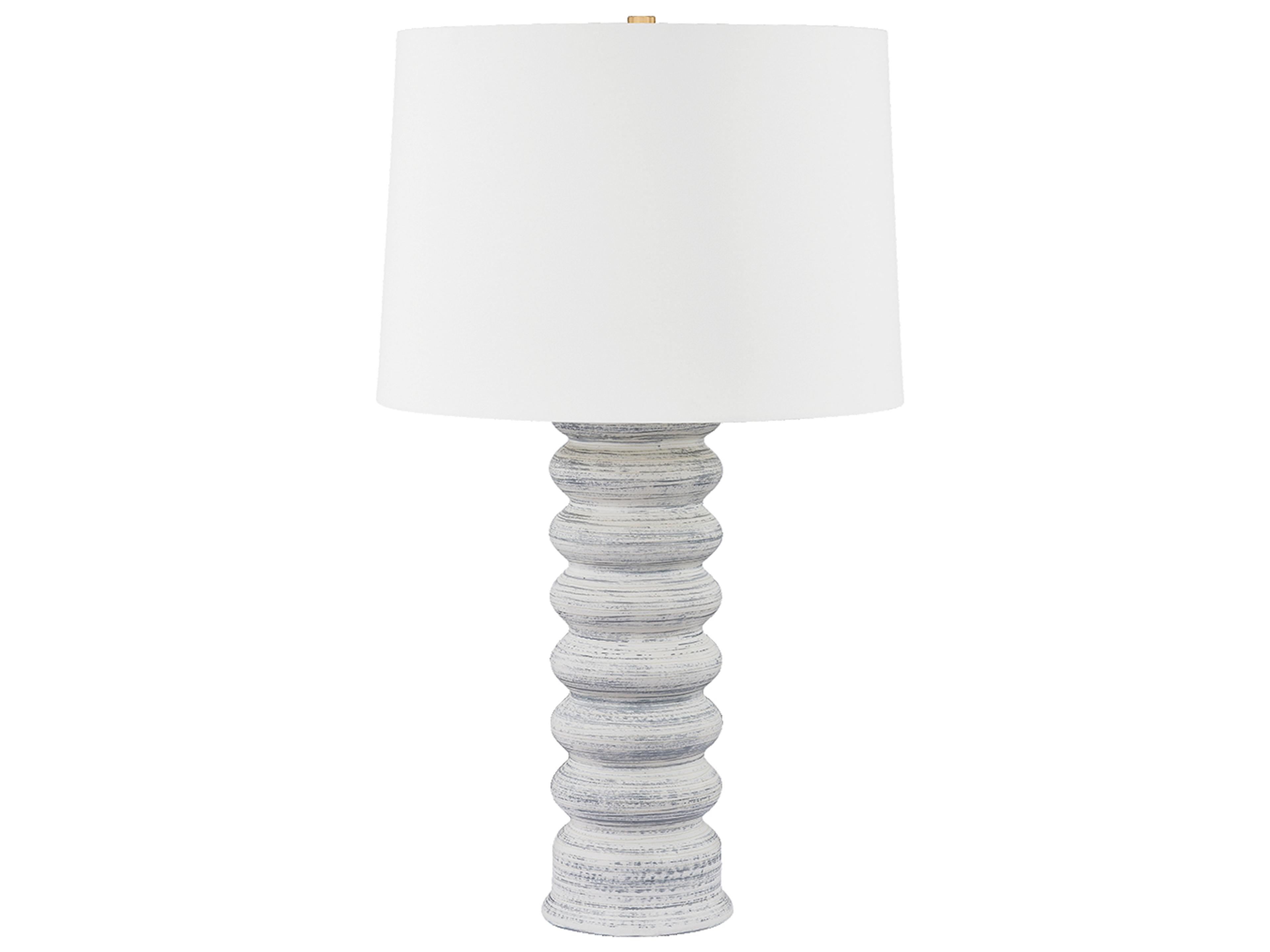 Hudson Valley Harwinton Aged Brass Ceramic Grey White Linen Buffet Lamp