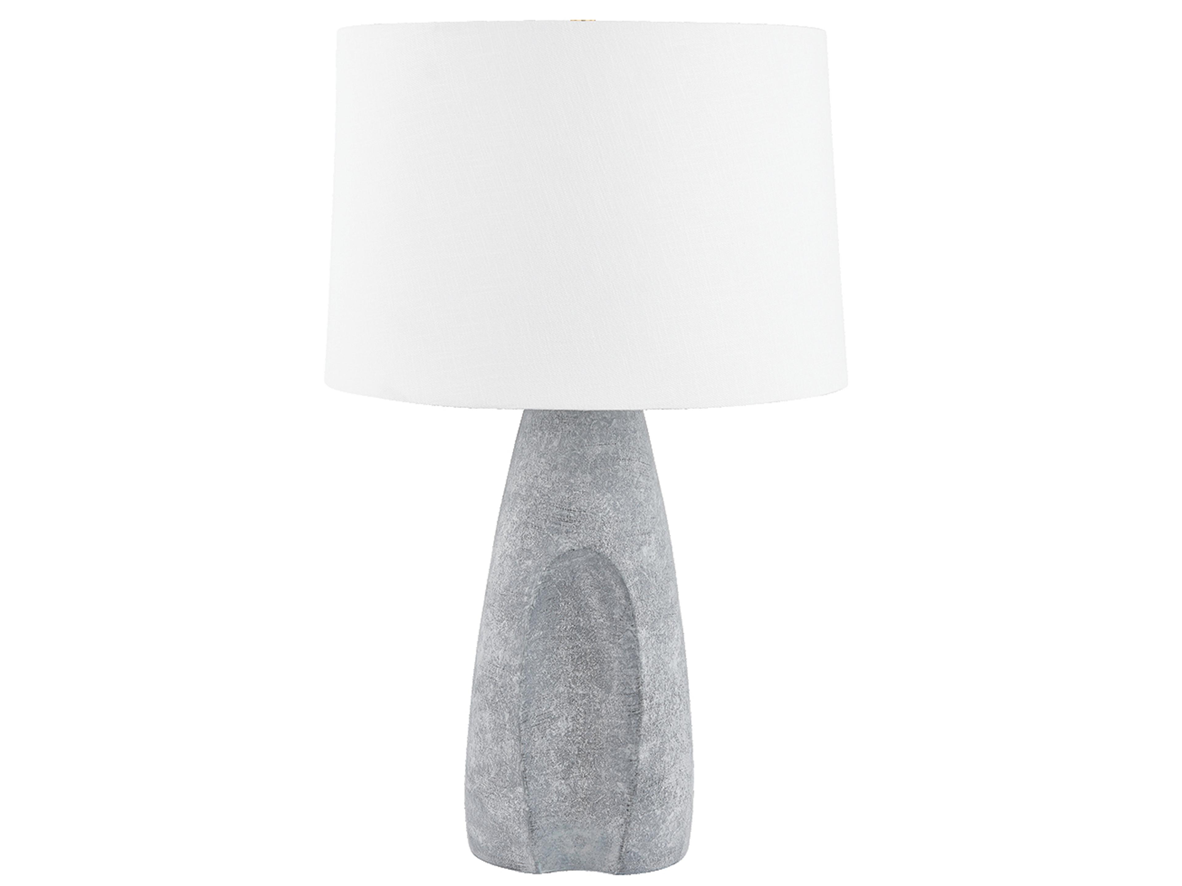 Hudson Valley Hackensack Aged Brass Ceramic Stonewash Textured Linen Fabric Gray Buffet Lamp