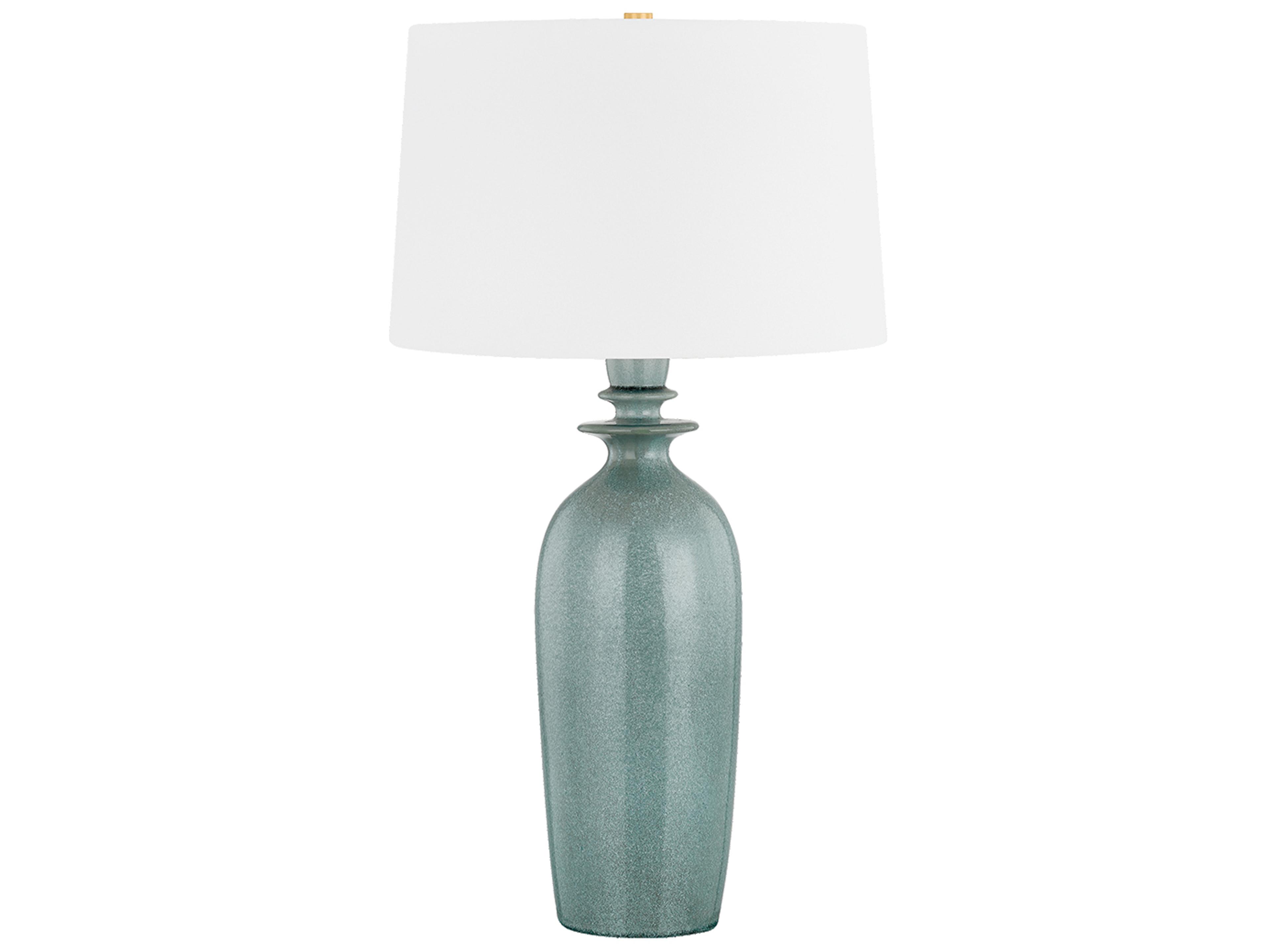 Hudson Valley Bellmawr Aged Brass Ceramic Reactive Palladian White Linen Green Buffet Lamp