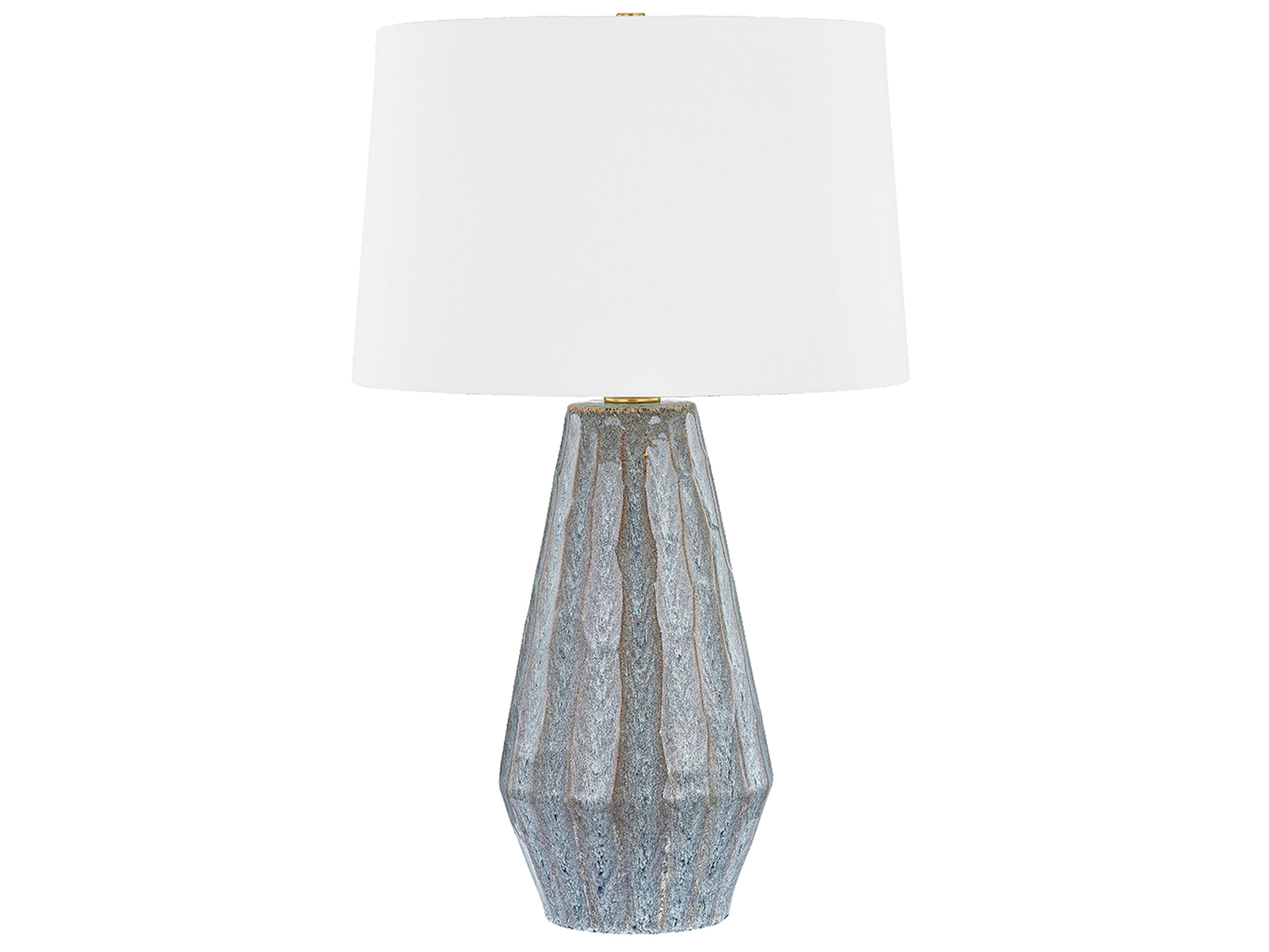 Hudson Valley Alloway Aged Brass Ceramic Swept Coast White Linen Blue Buffet Lamp