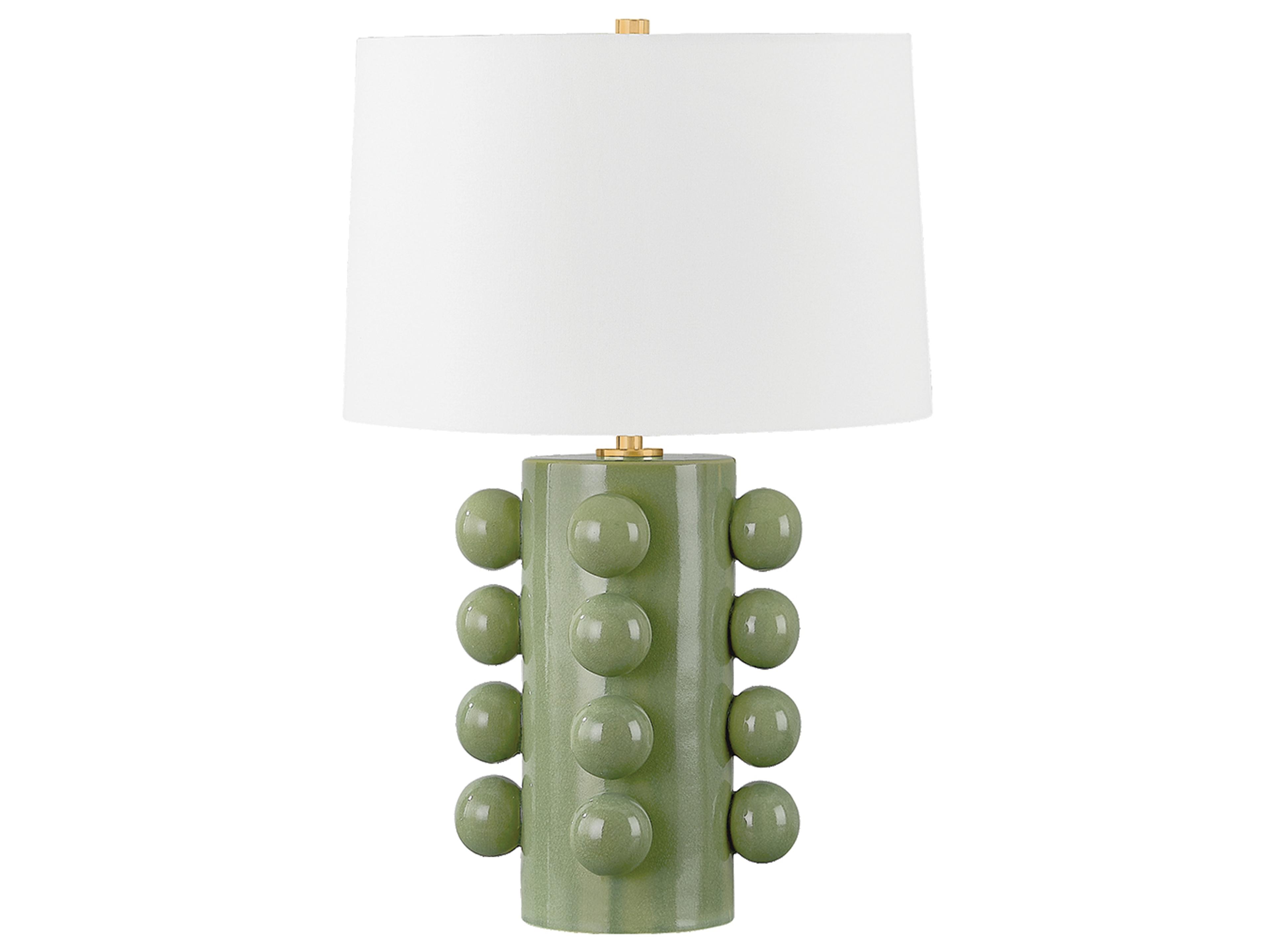 Hudson Valley Roselle Aged Brass Ceramic Moss Crackle White Linen Green Buffet Lamp