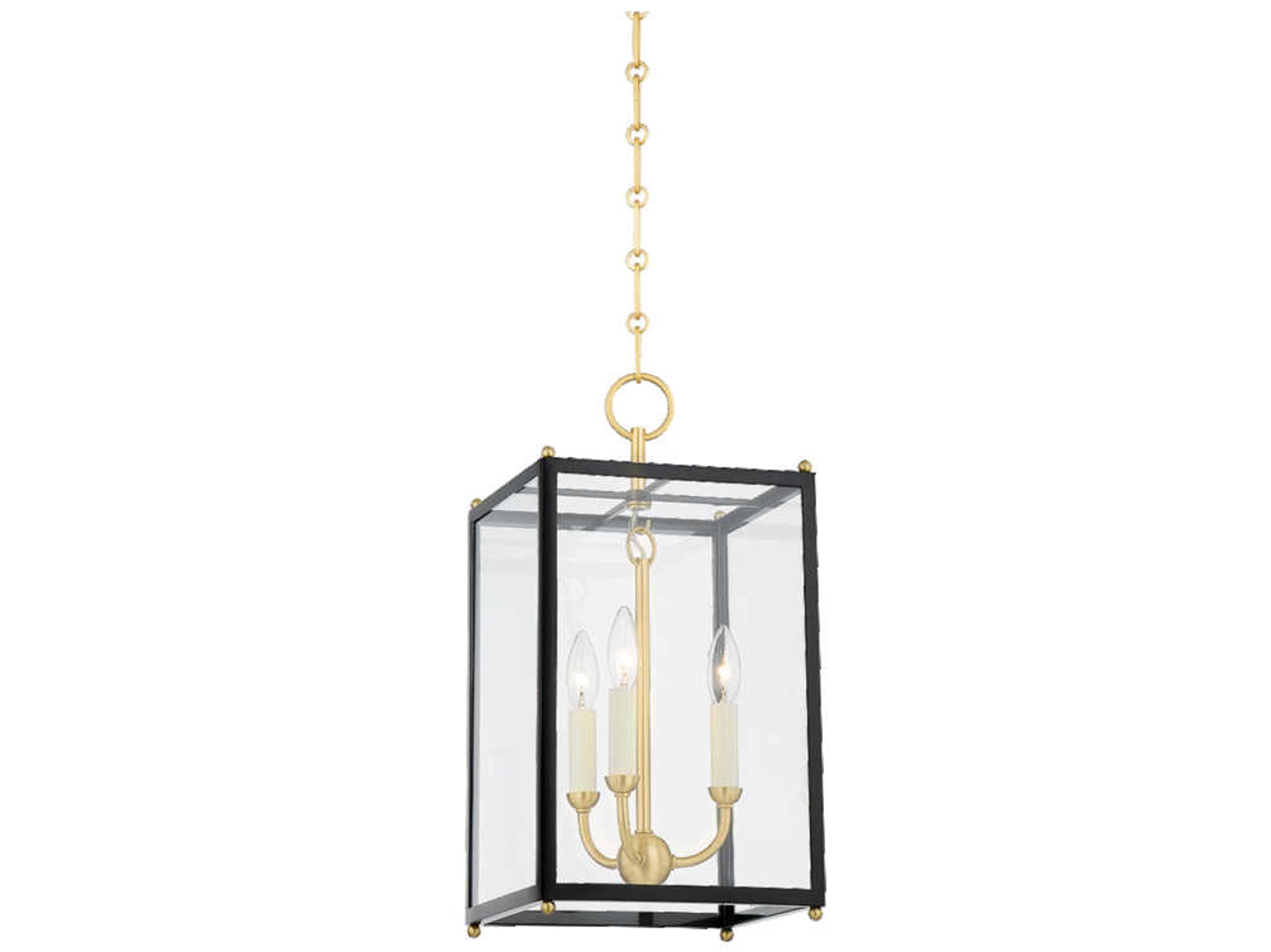 Hudson Valley Chaselton 3-Light Aged Brass Black Glass Lantern Mini Pendant