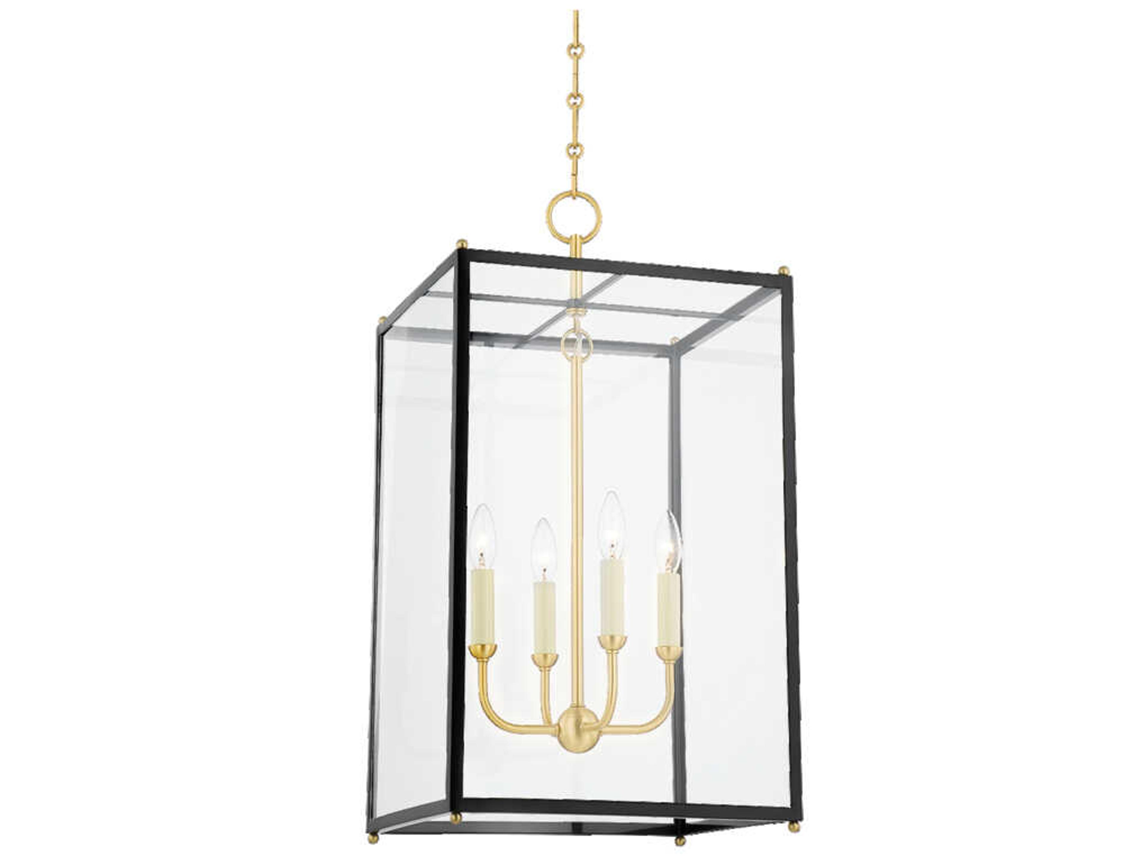 Hudson Valley Chaselton 4-Light Aged Brass Black Glass Lantern Pendant