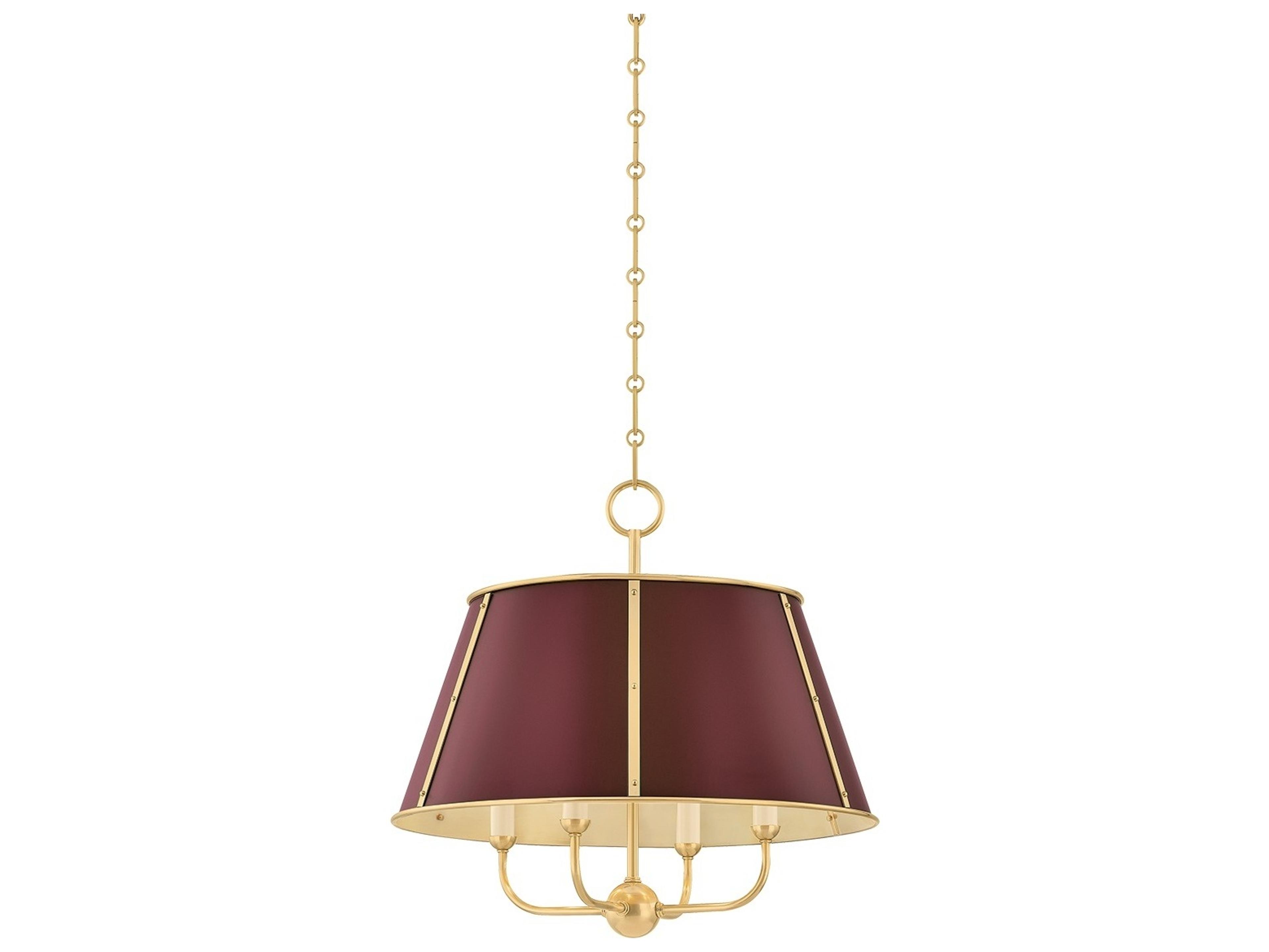 Hudson Valley Cambridge 4-Light Aged Brass Soft Crimson Red Candelabra Chandelier