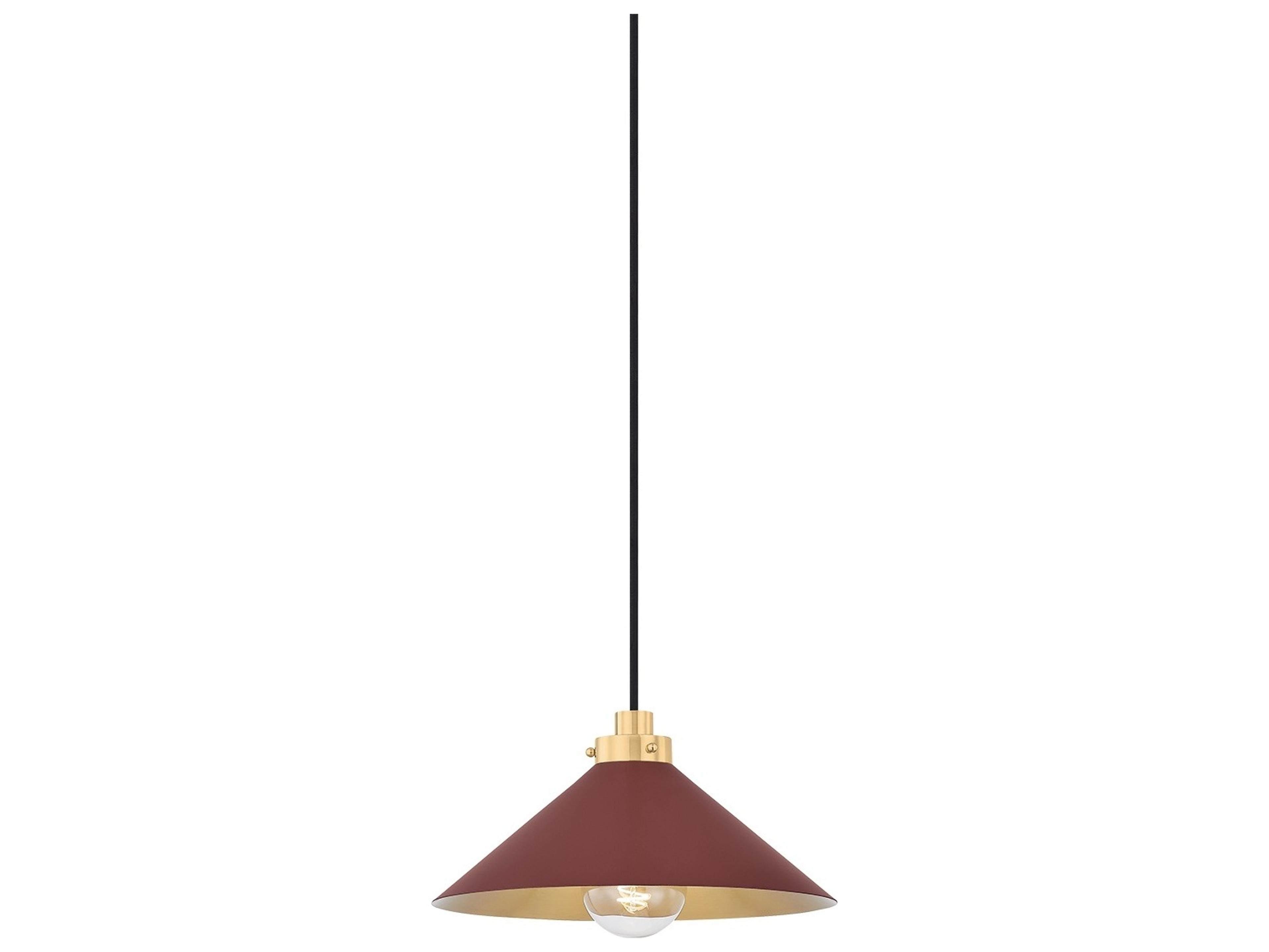 Hudson Valley Clivedon 1-Light Aged Brass Soft Crimson Red Mini Pendant