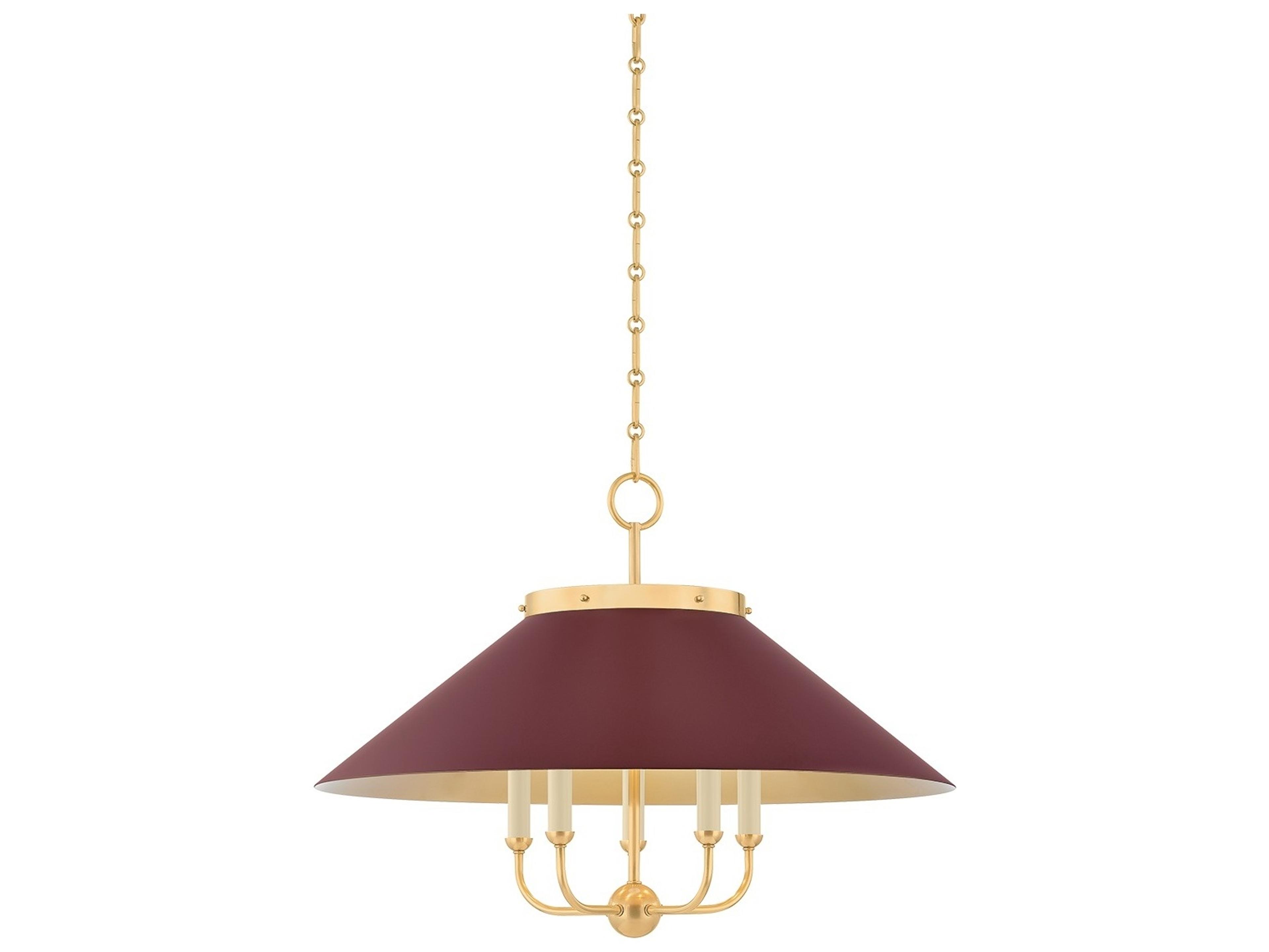 Hudson Valley Clivedon 5-Light Aged Brass Soft Crimson Red Chandelier