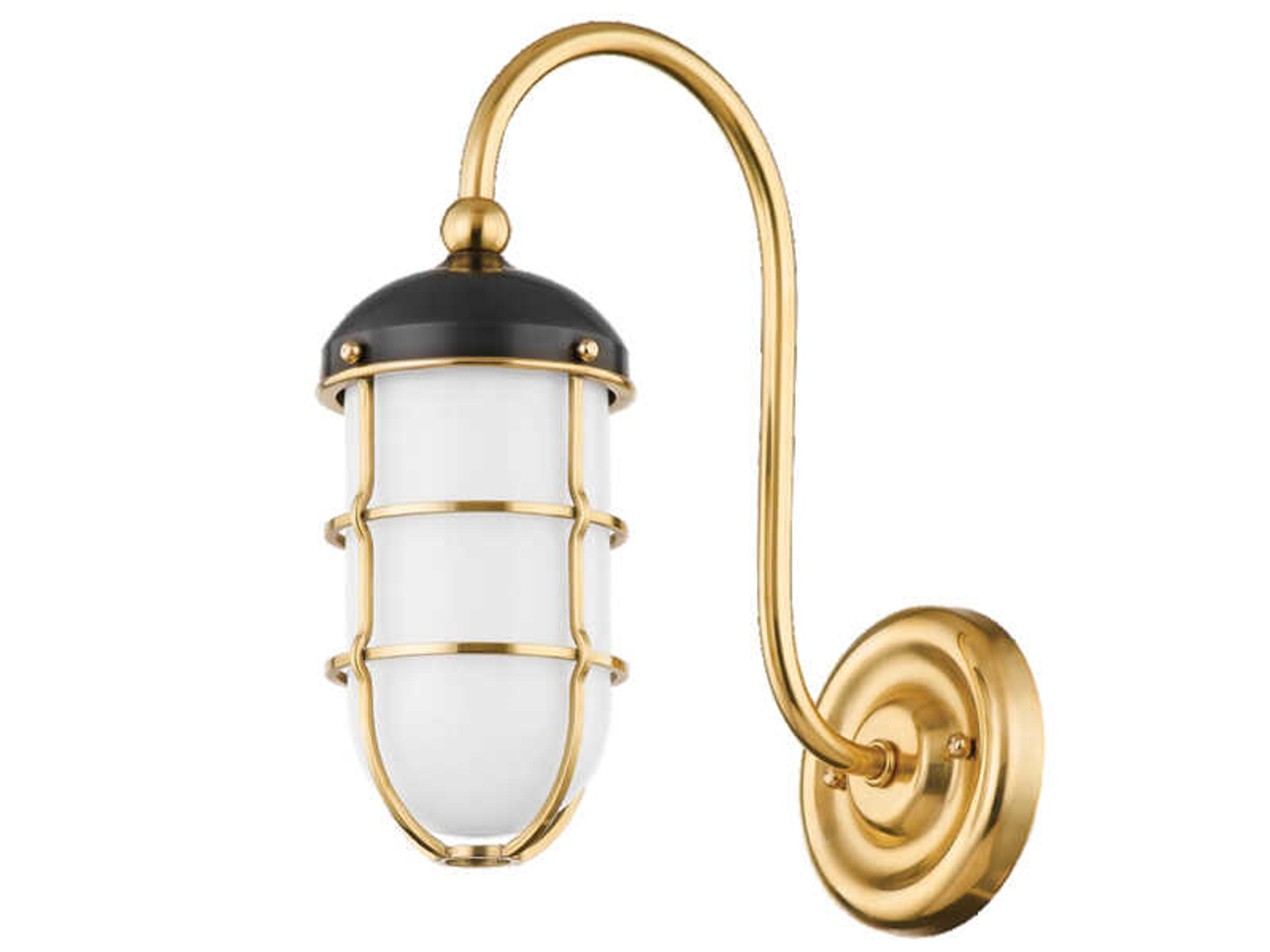 Hudson Valley Holkham 1-Light Aged Brass Black Glass Wall Sconce