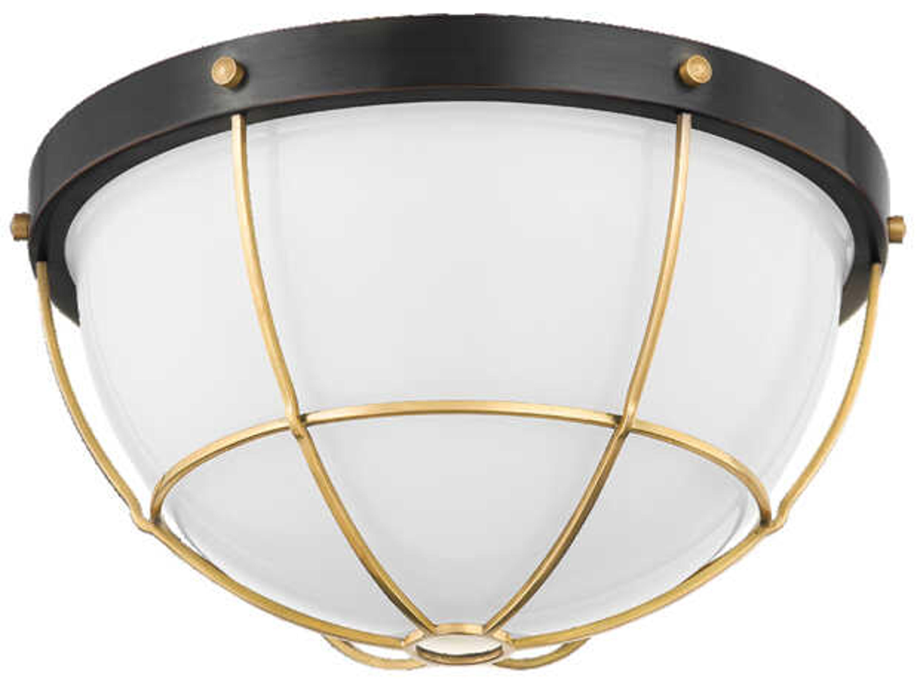 Hudson Valley Holkham 2-Light Aged Brass Black Glass Bowl Flush Mount