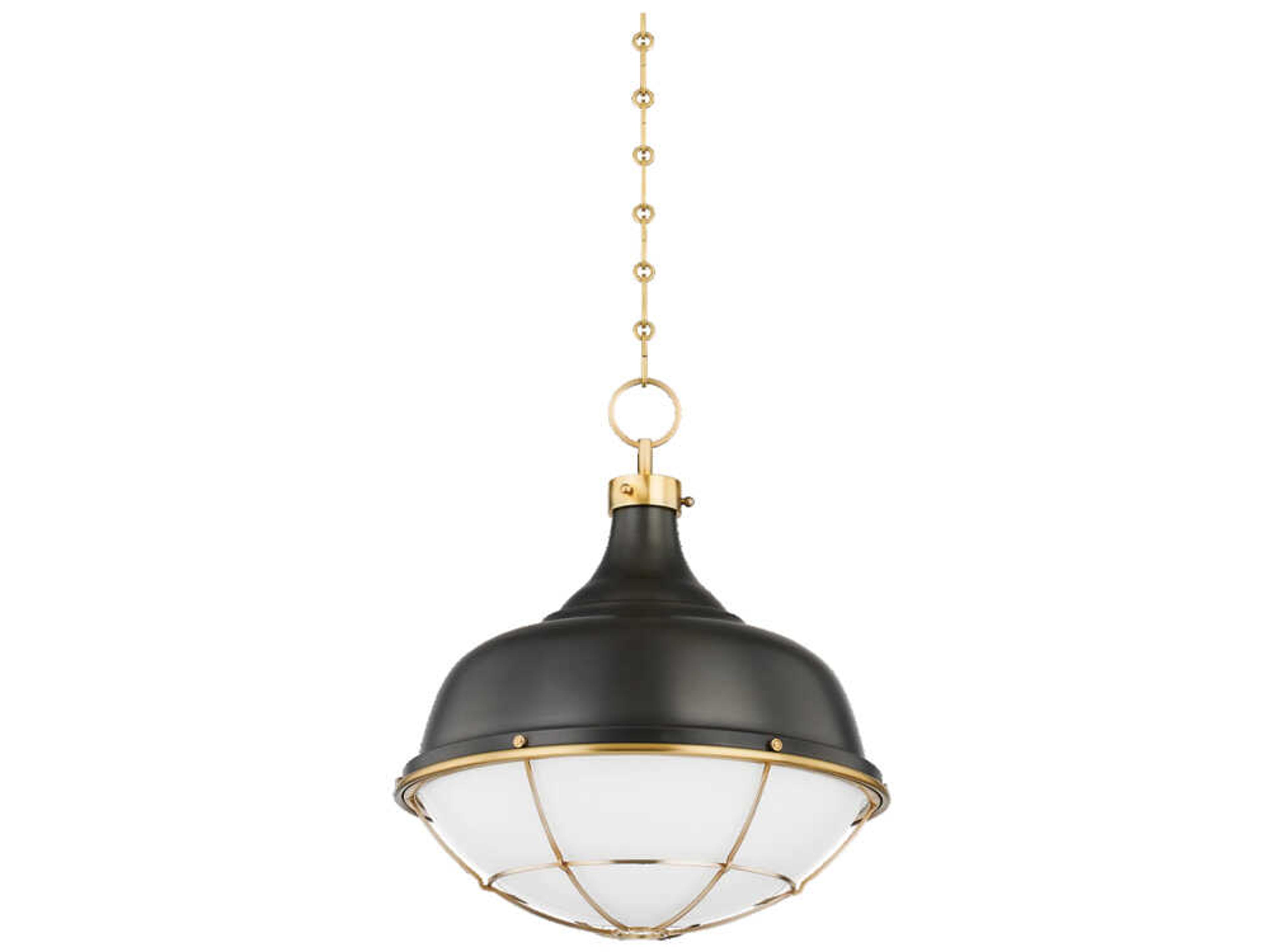 Hudson Valley Holkham 1-Light Aged Brass Black Glass Bowl Pendant