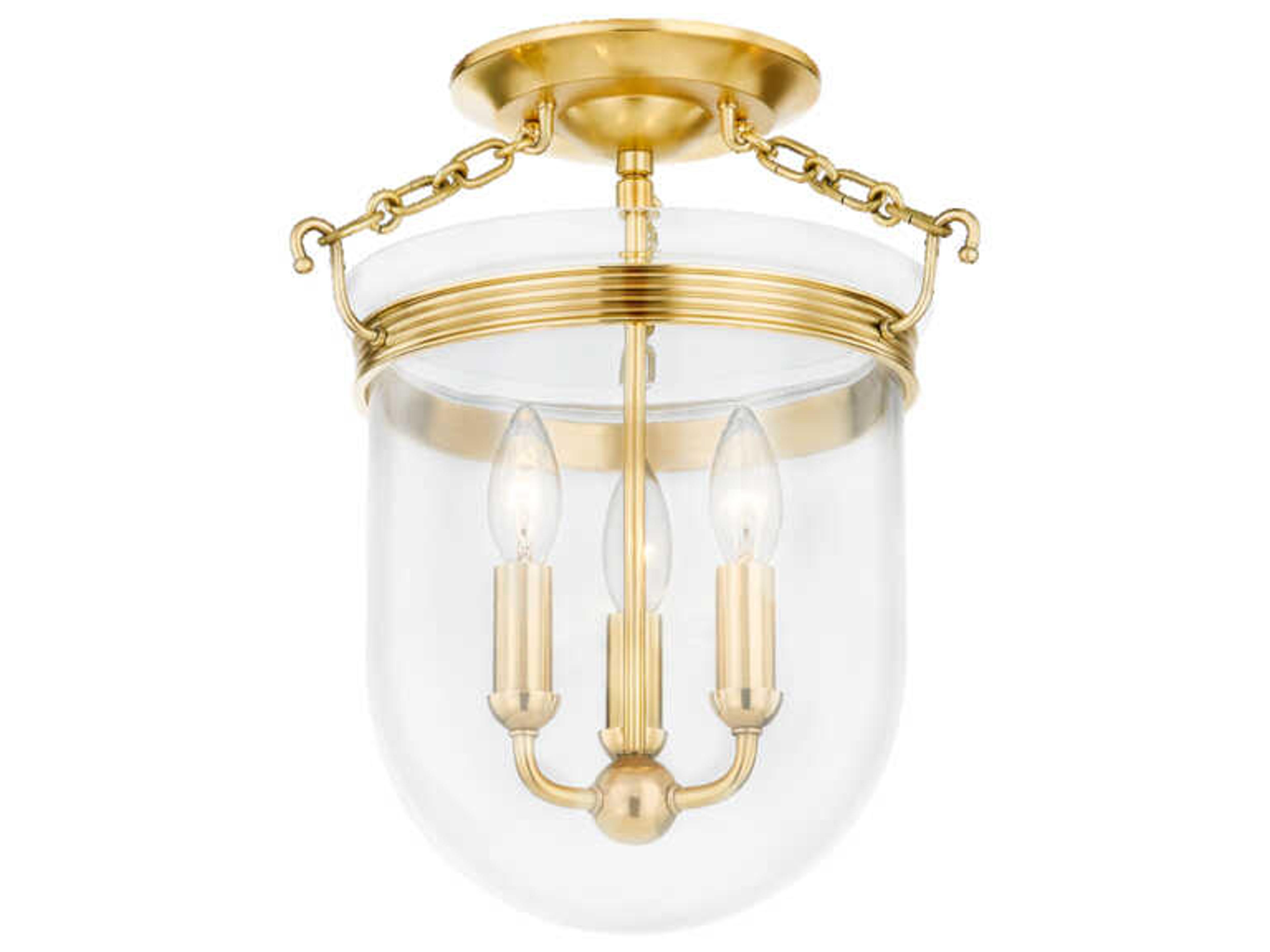 Hudson Valley Rousham 3-Light Aged Brass Glass Semi Flush Mount