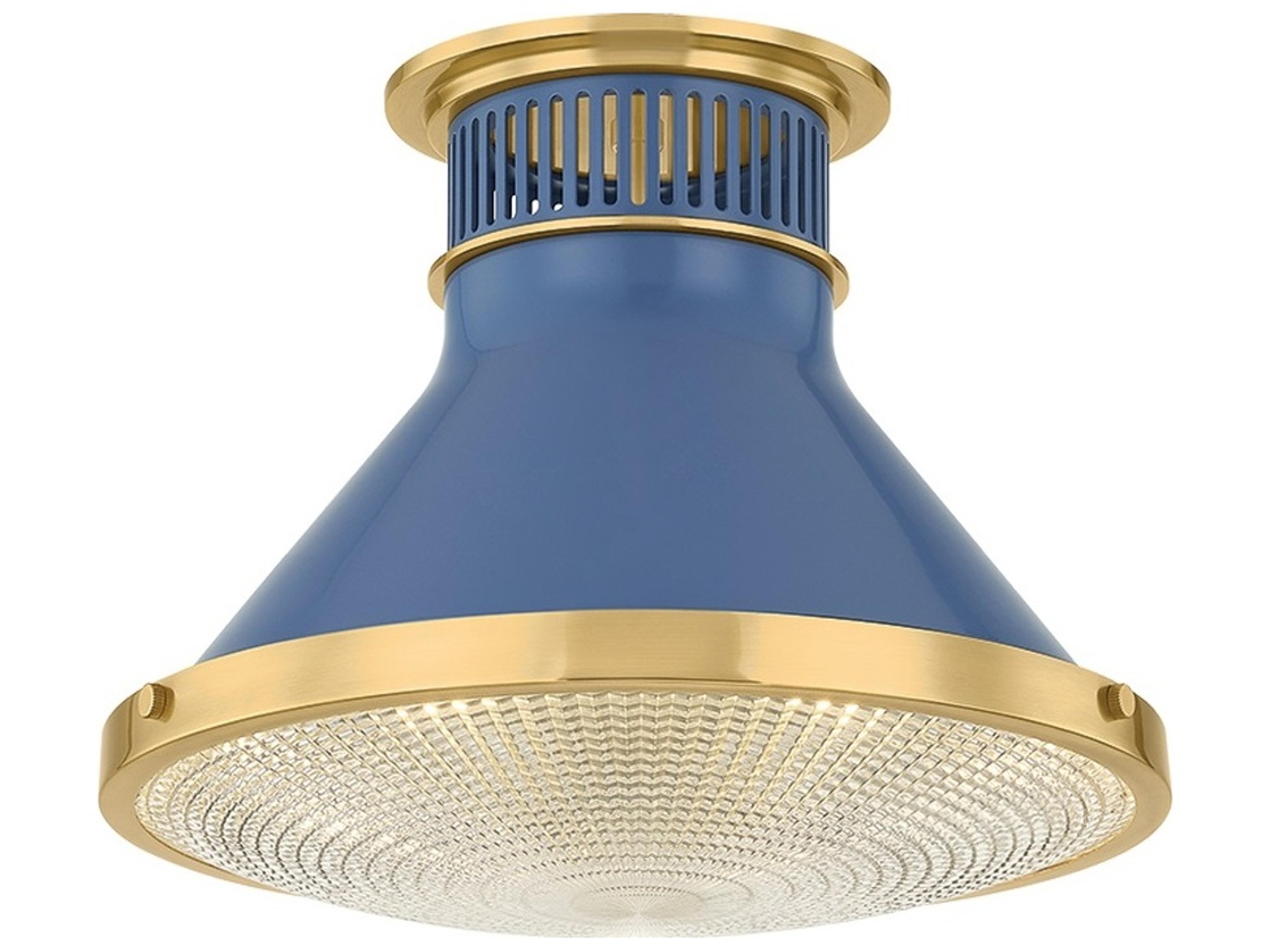 Hudson Valley Highclere 1-Light Aged Brass Soft French Blue Flush Mount