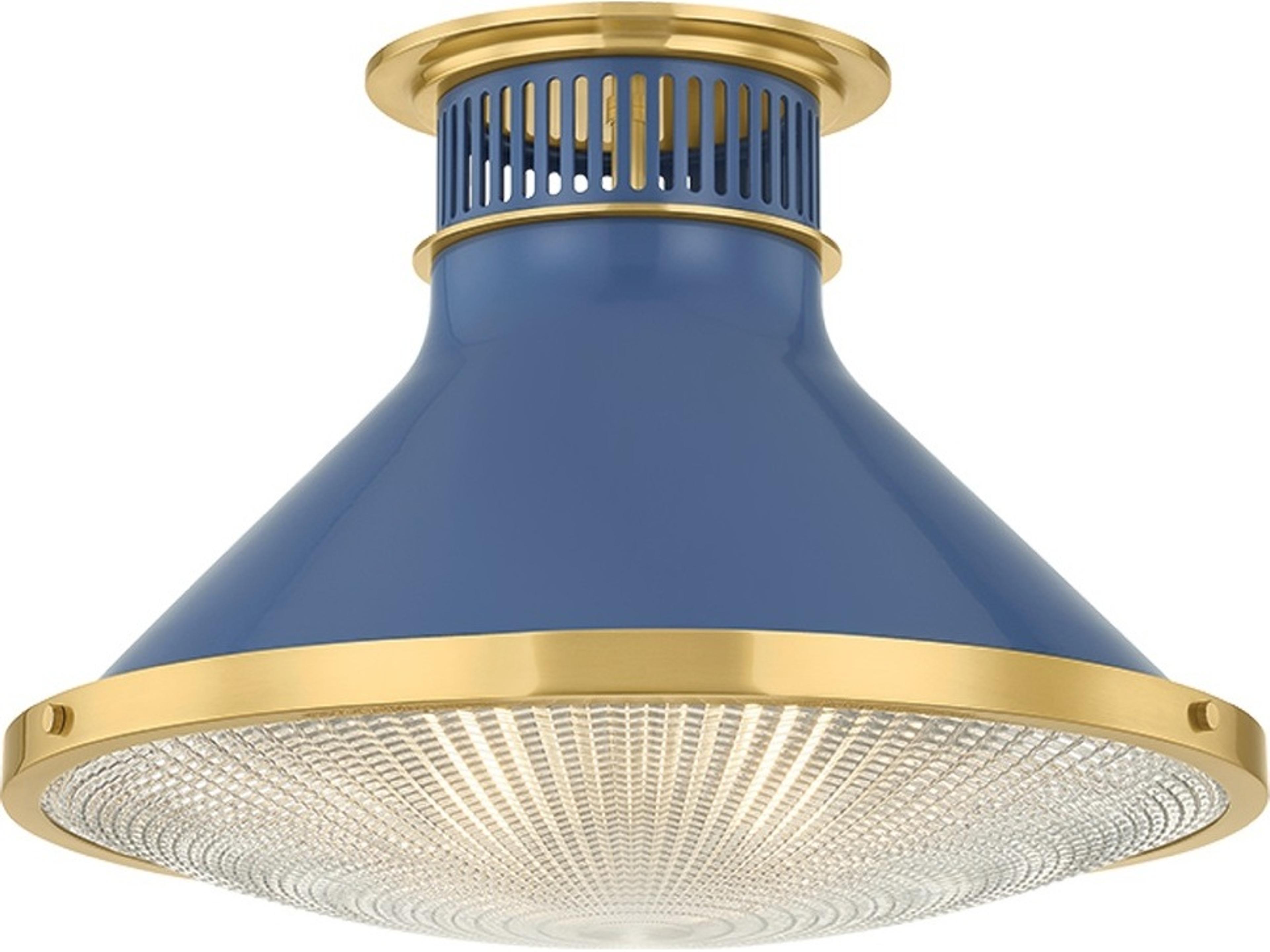 Hudson Valley Highclere 1-Light Aged Brass Soft French Blue Flush Mount