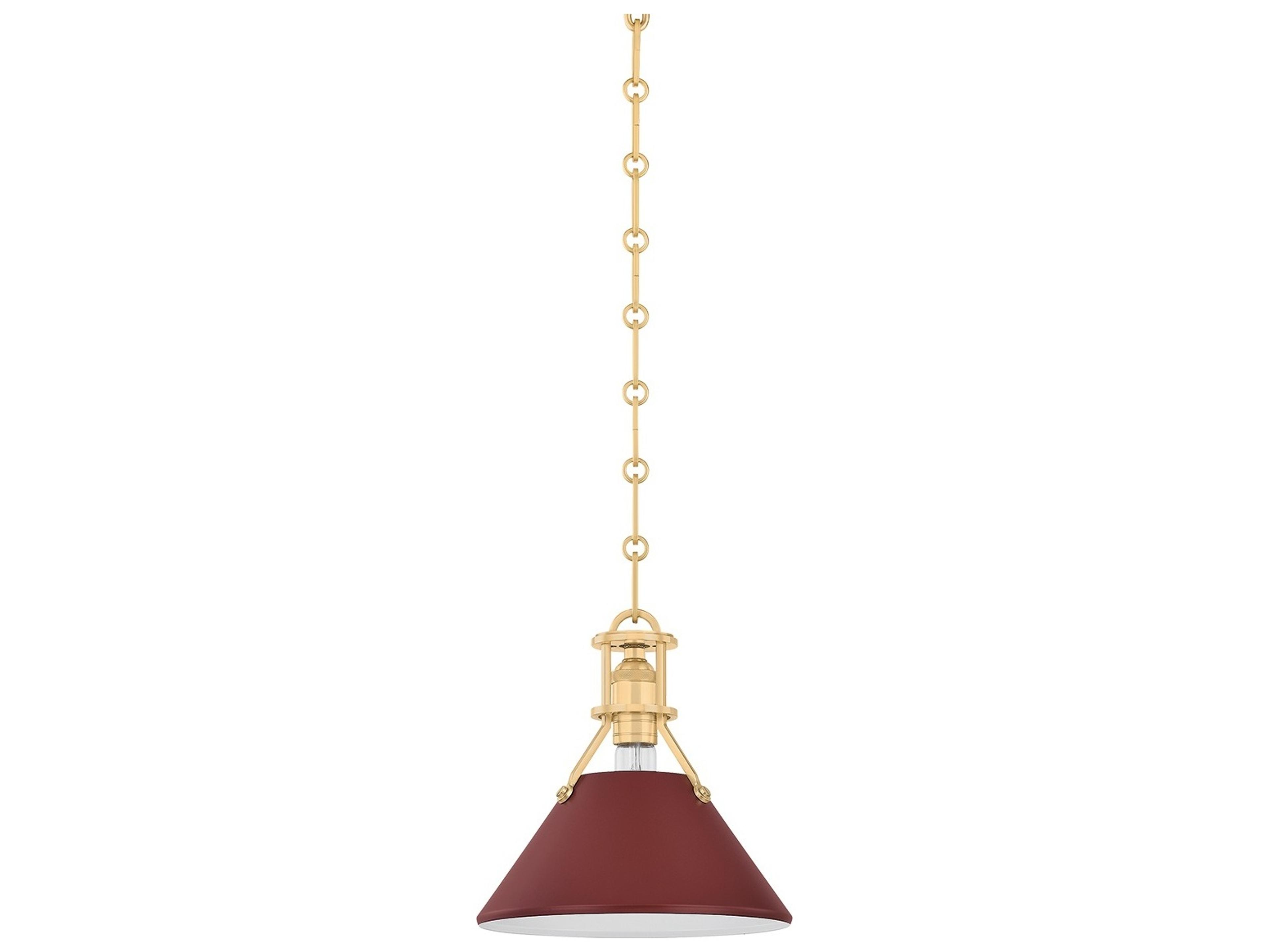 Hudson Valley Painted No. 2 1-Light Aged Brass Soft Crimson Red Mini Pendant