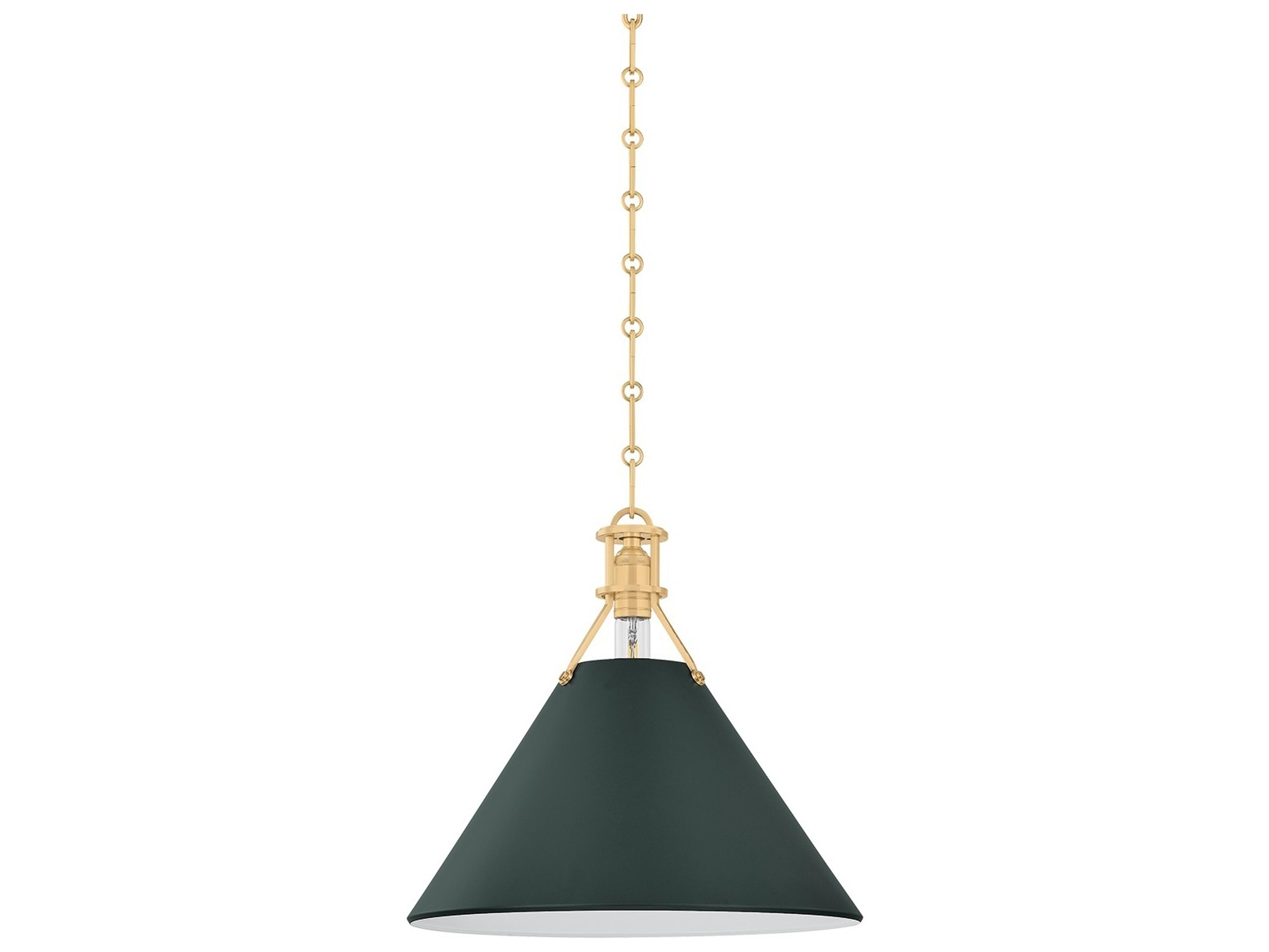 Painted No. 2 1-Light Aged Brass Soft Studio Green Pendant