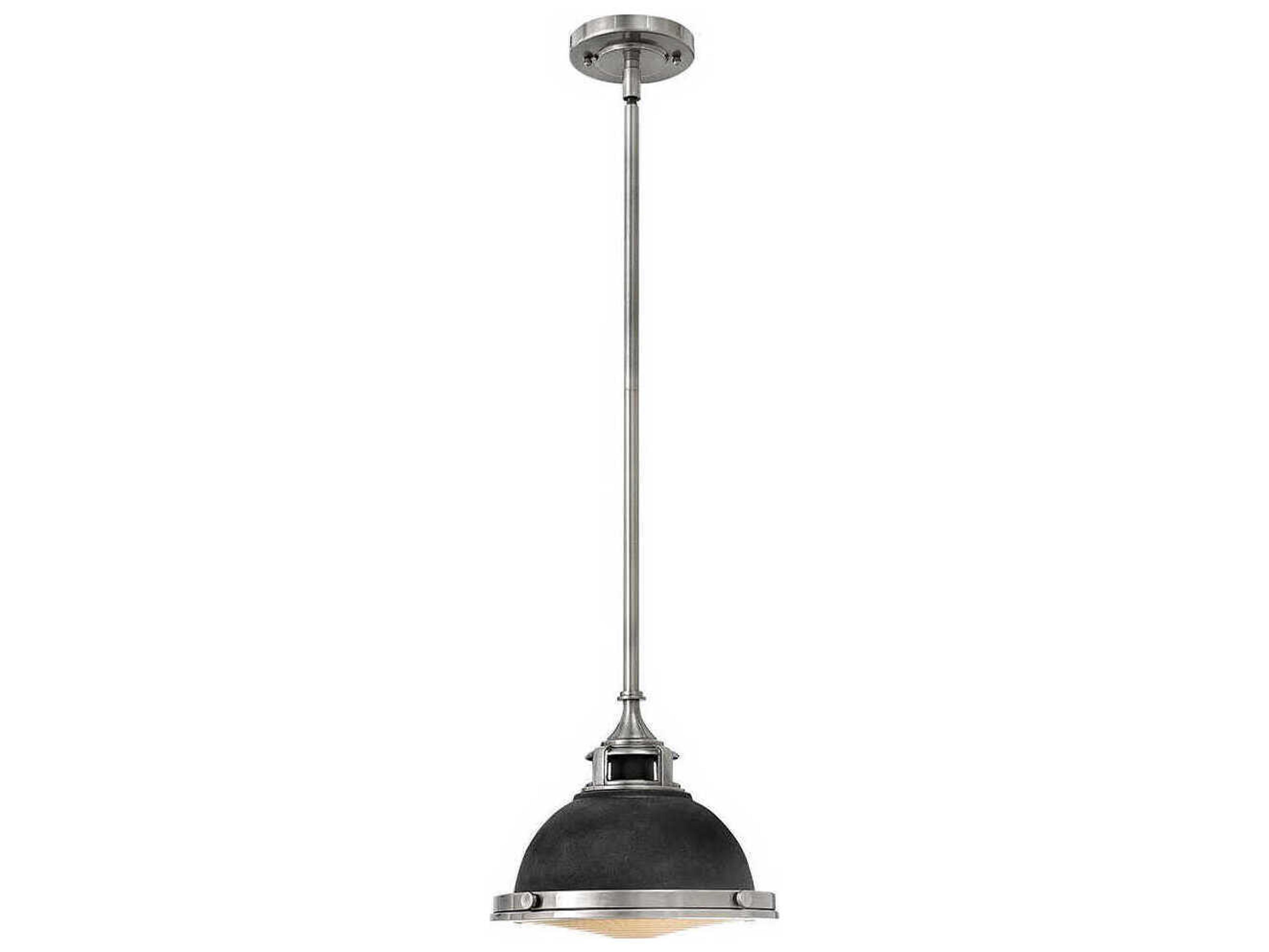 Hinkley Amelia 1-Light Aged Zinc Black Glass Bell Dome Mini Pendant