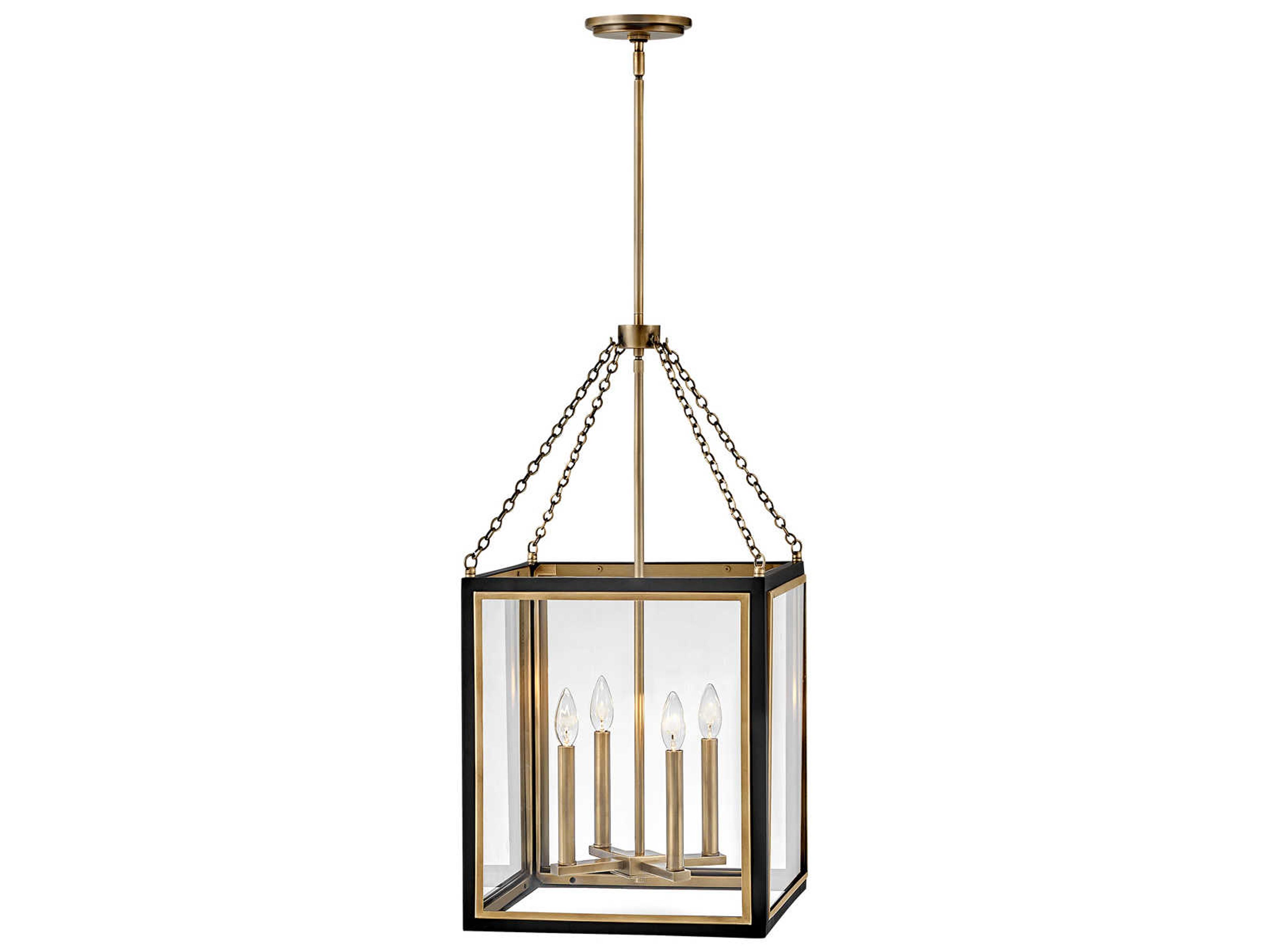 Hinkley Shaw 4-Light Black Heritage Brass Glass Candelabra Chandelier