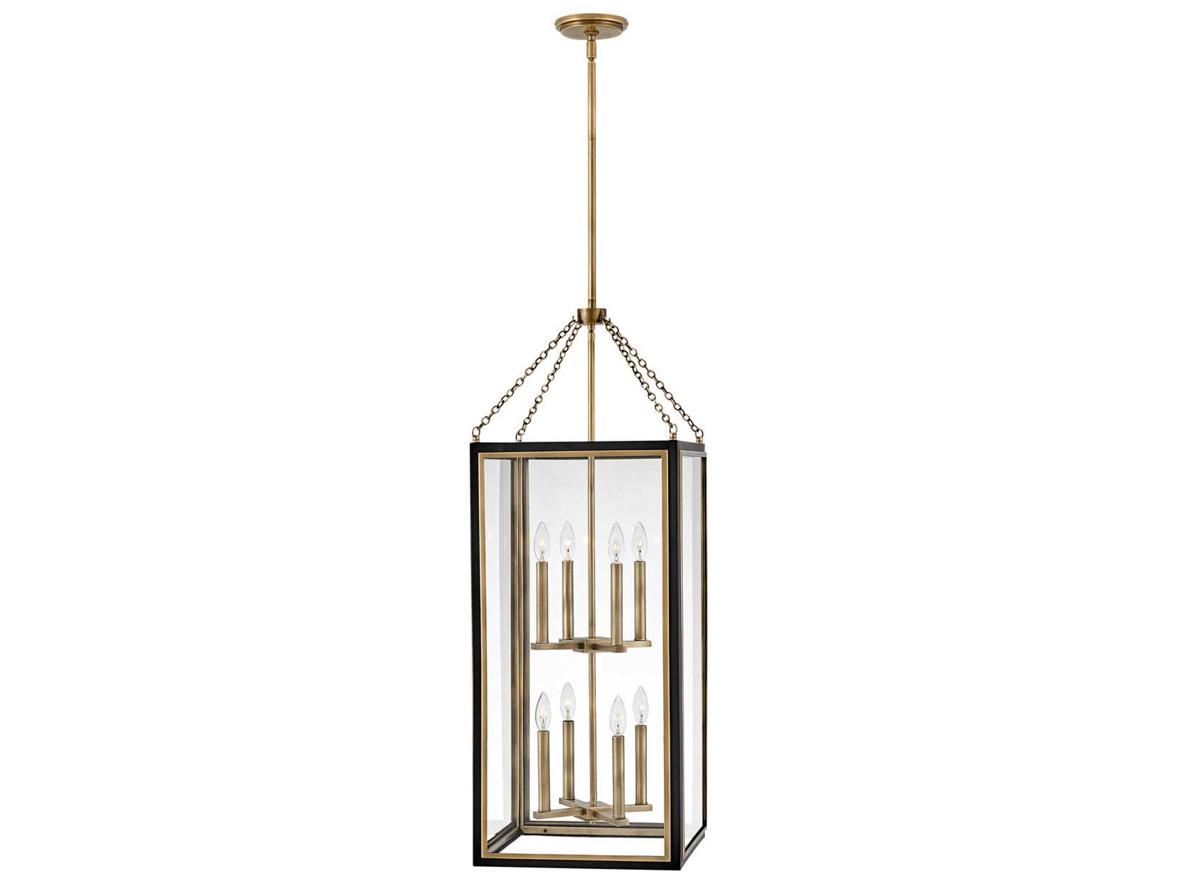 Hinkley Shaw 8-Light Black Heritage Brass Glass Tiered Chandelier