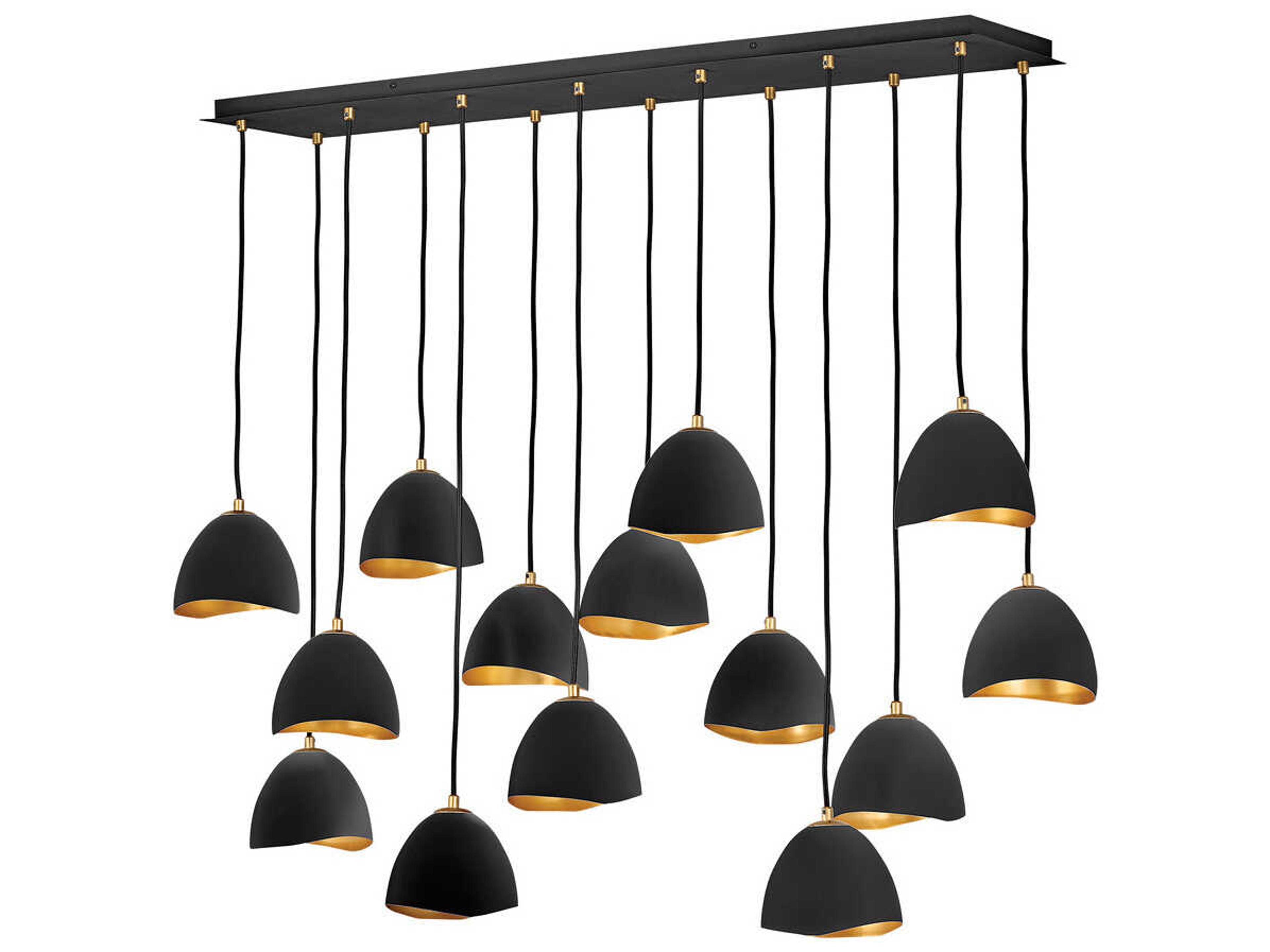Hinkley Nula 14-Light Shell Black Gold Leaf Bell Island Pendant