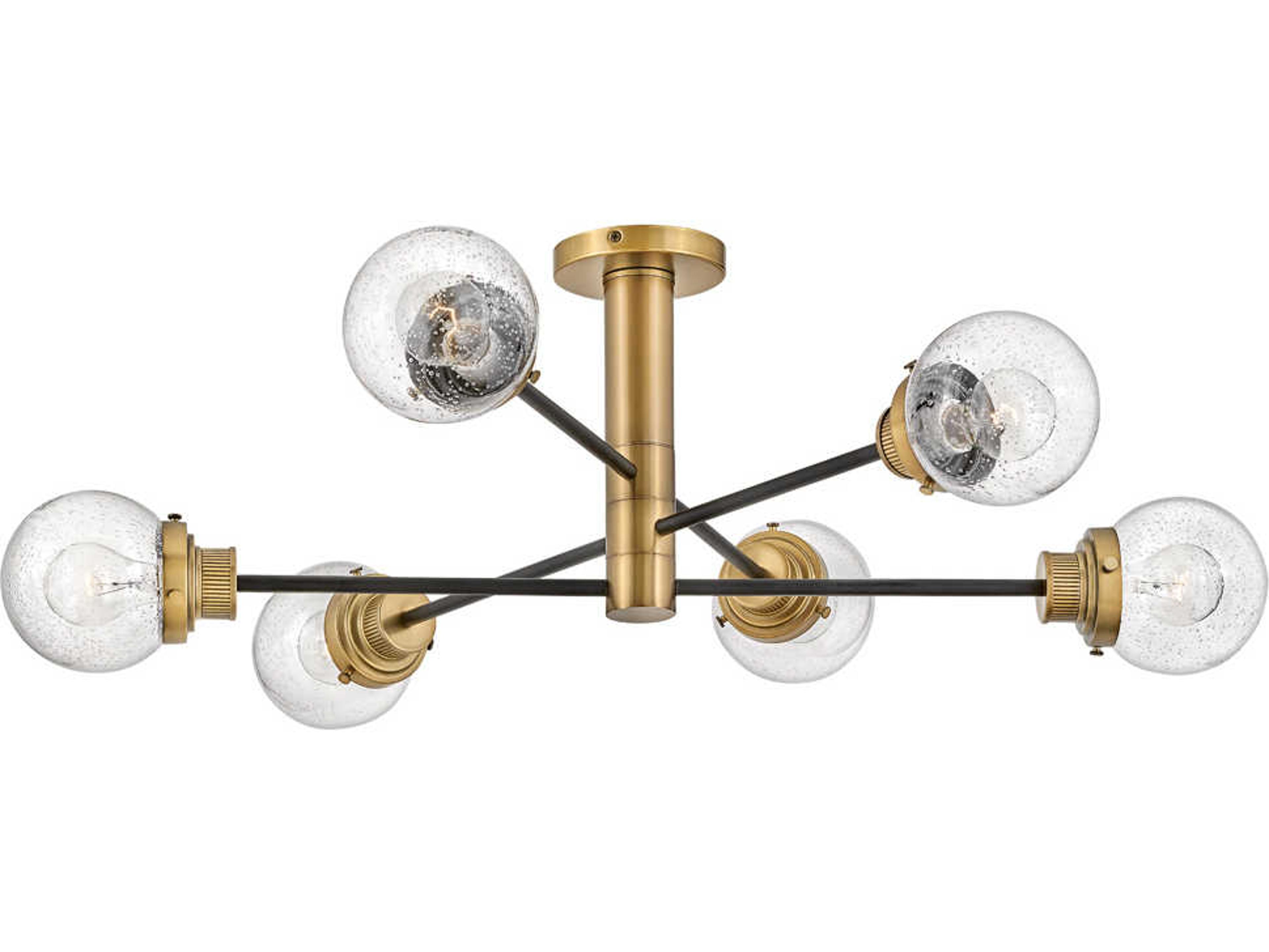 Hinkley Poppy 6-Light Black Heritage Brass Glass Globe Semi Flush Mount