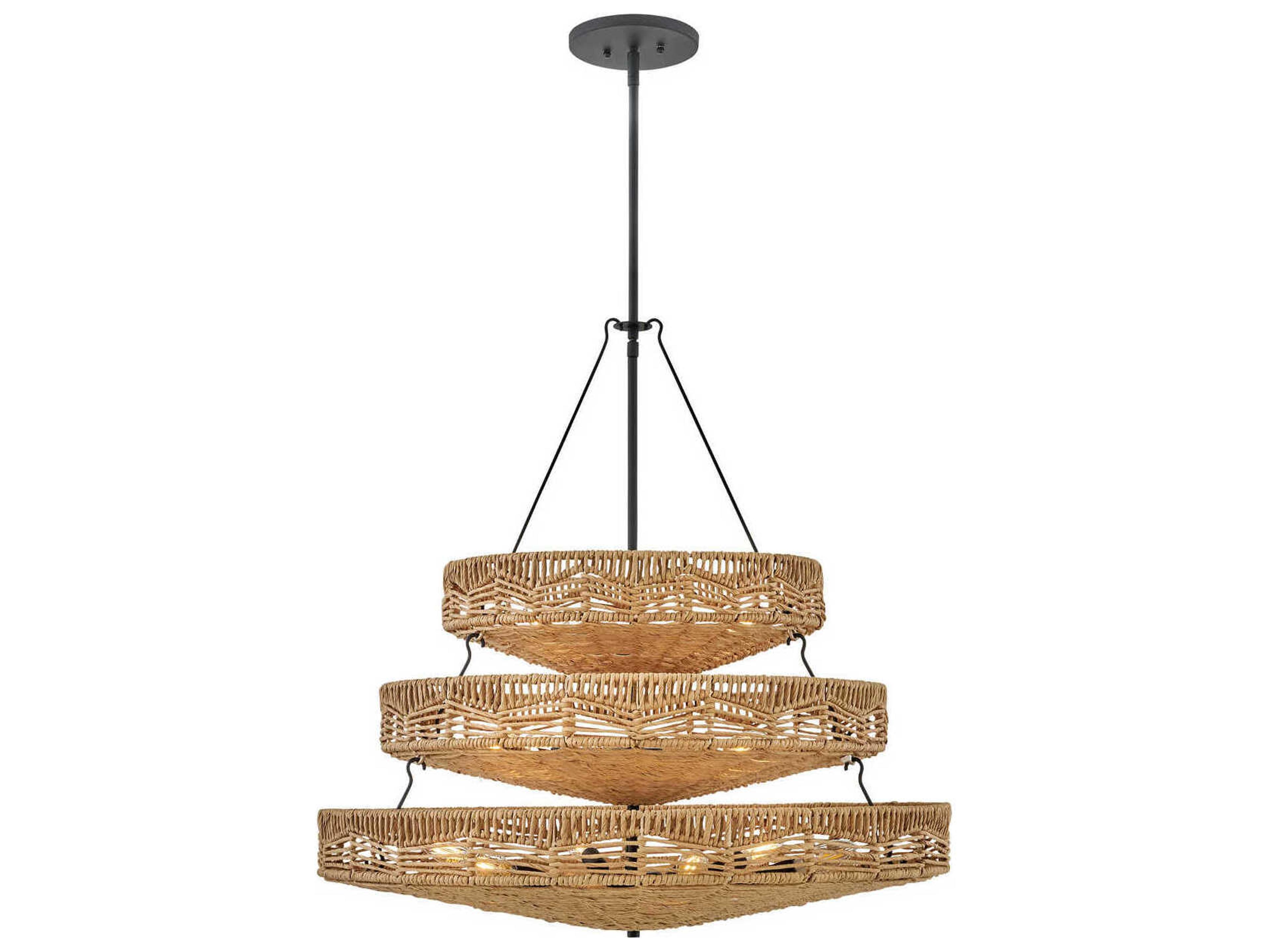 Hinkley Ophelia 13-Light Black Natural Shade Brown LED Tiered Pendant