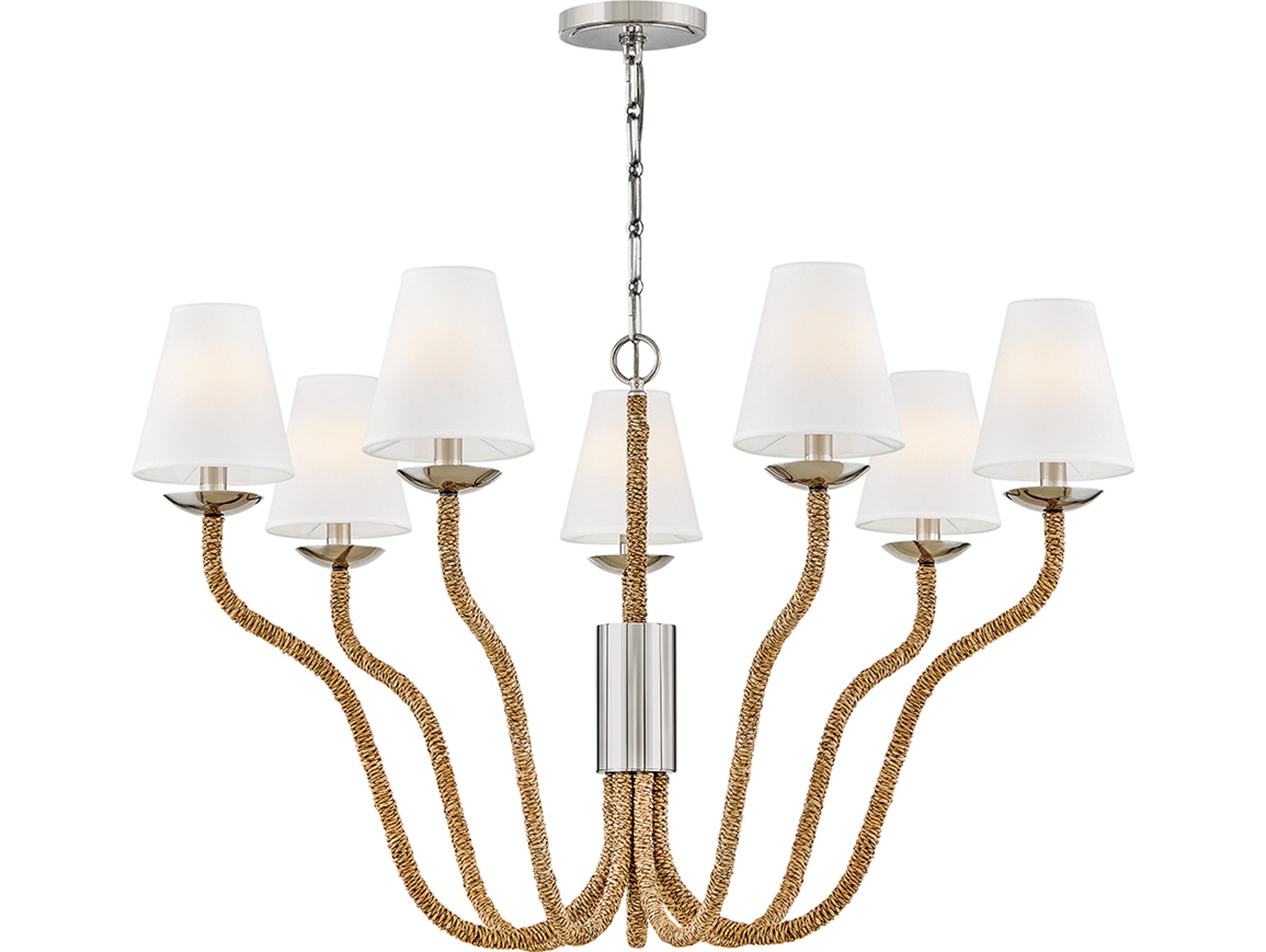 Hinkley Harwich 7-Light Polished Nickel Natural Brown Bell Chandelier
