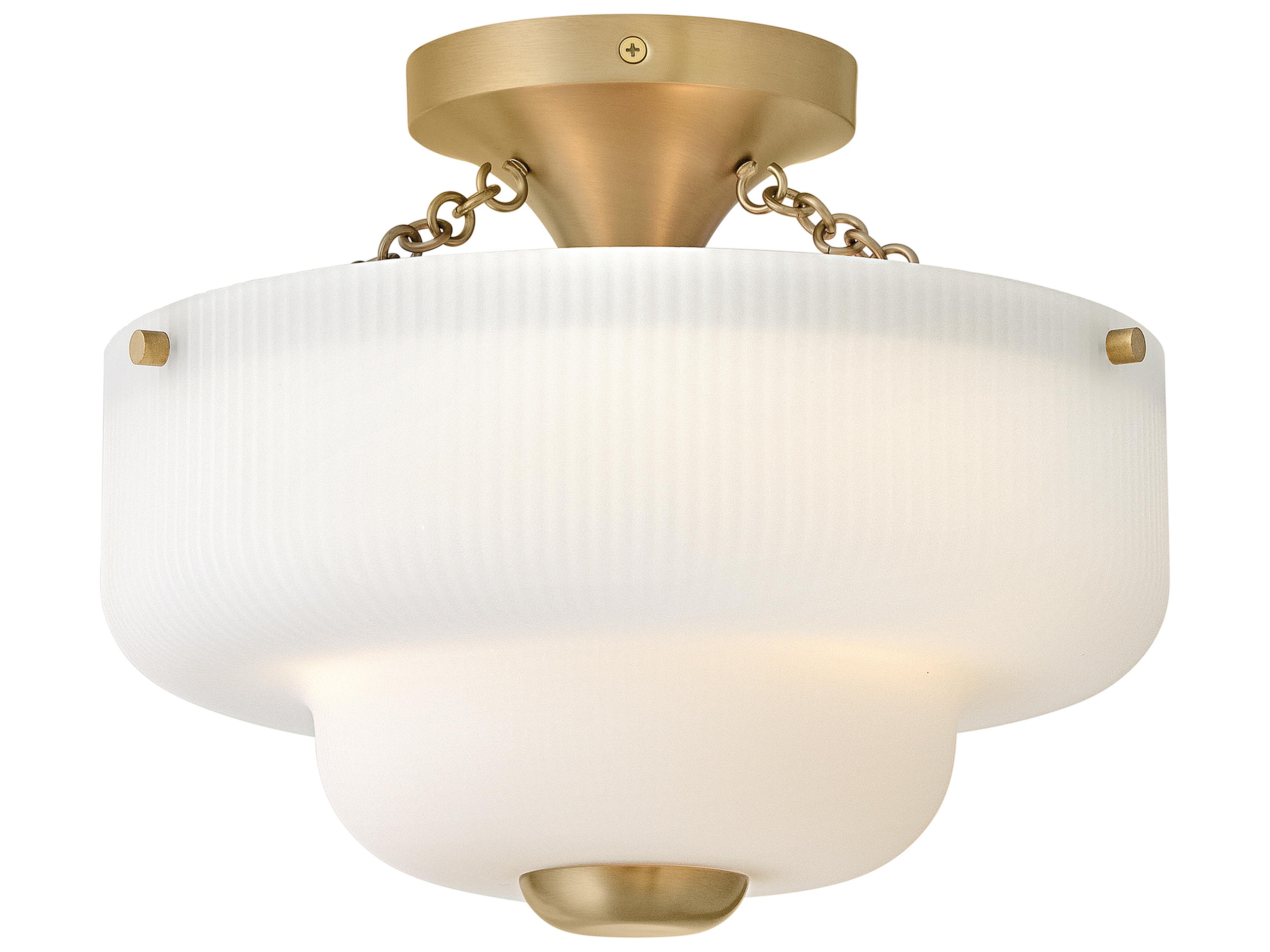 Hinkley Adella 3-Light Lacquered Brass White Round Semi Flush Mount