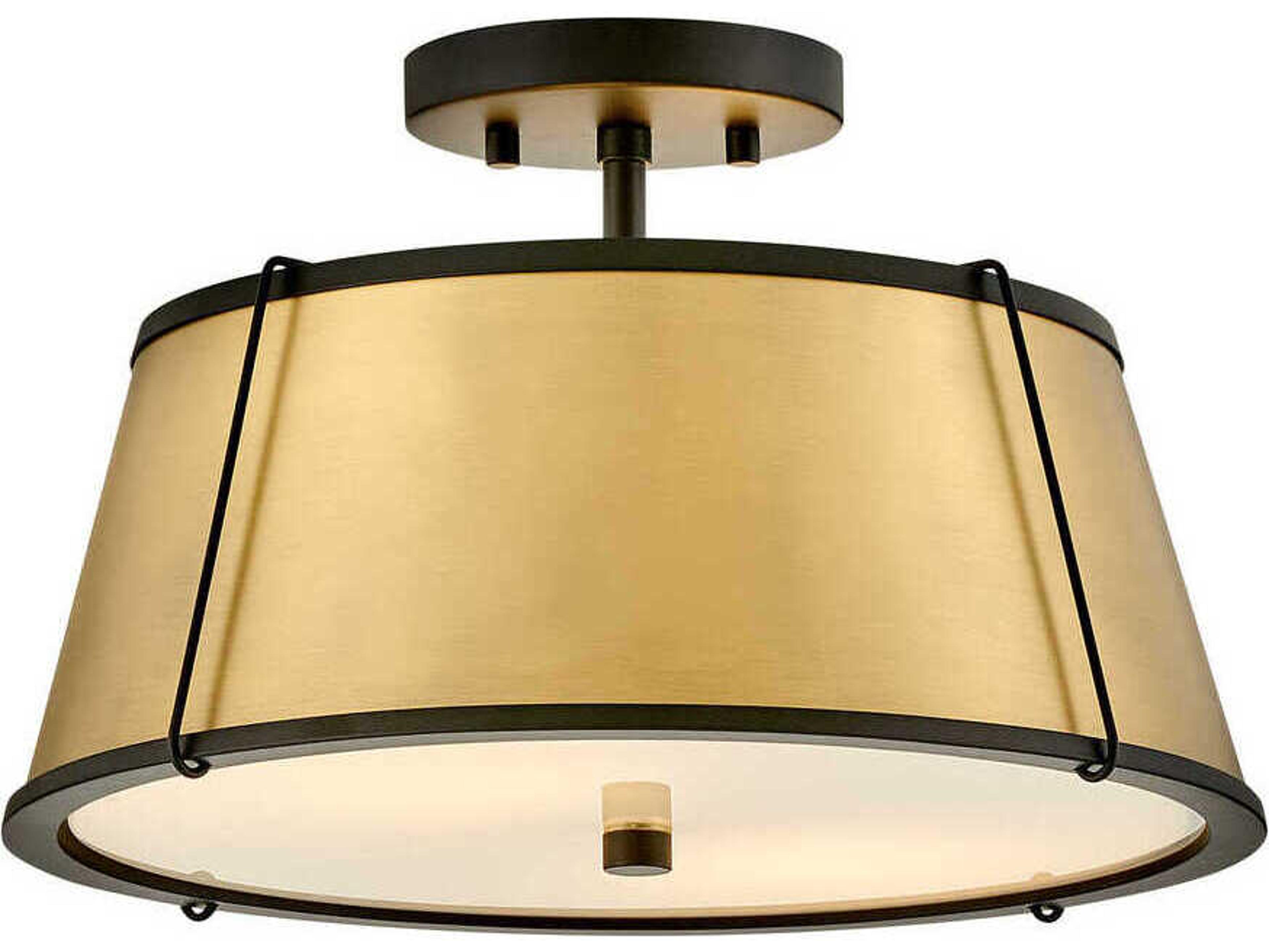Hinkley Clarke 2-Light Black Lacquered Dark Brass Semi Flush Mount