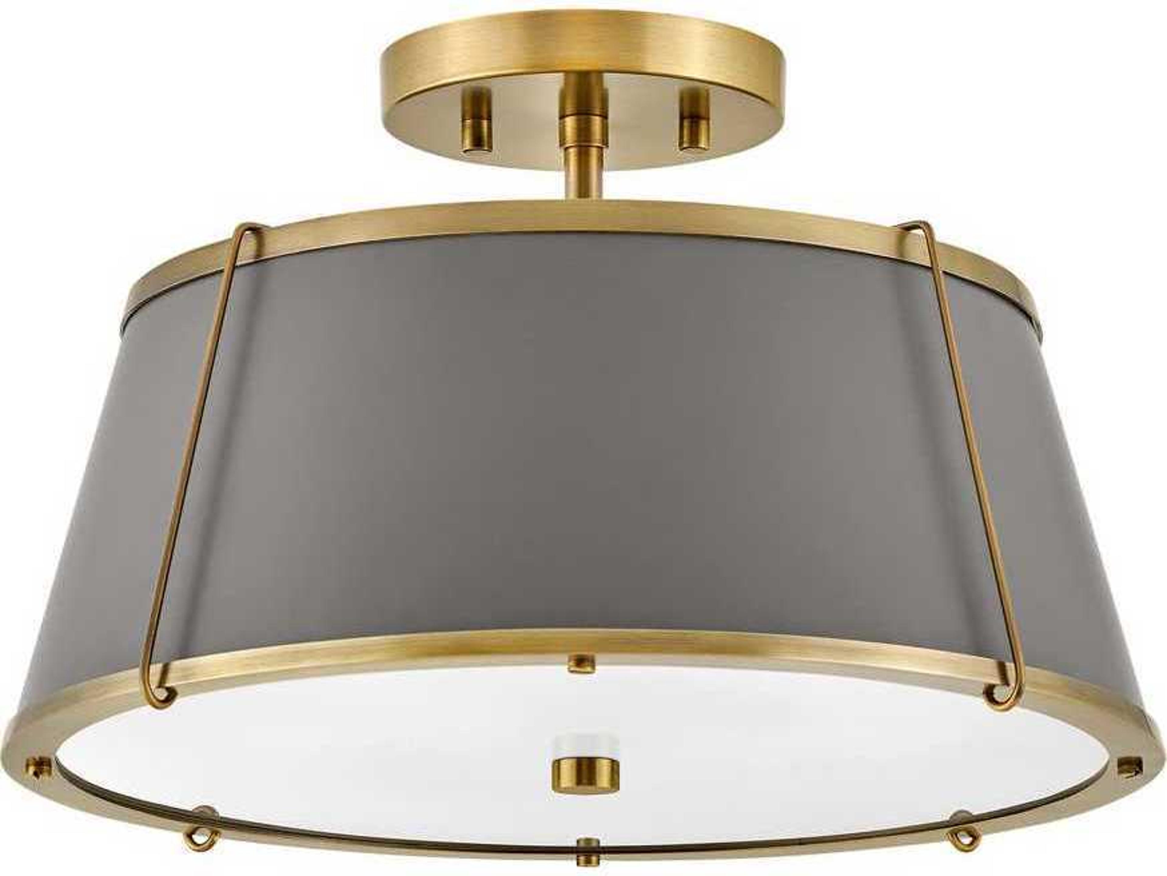 Hinkley Clarke 2-Light Lacquered Dark Brass Matte Grey Drum Semi Flush Mount