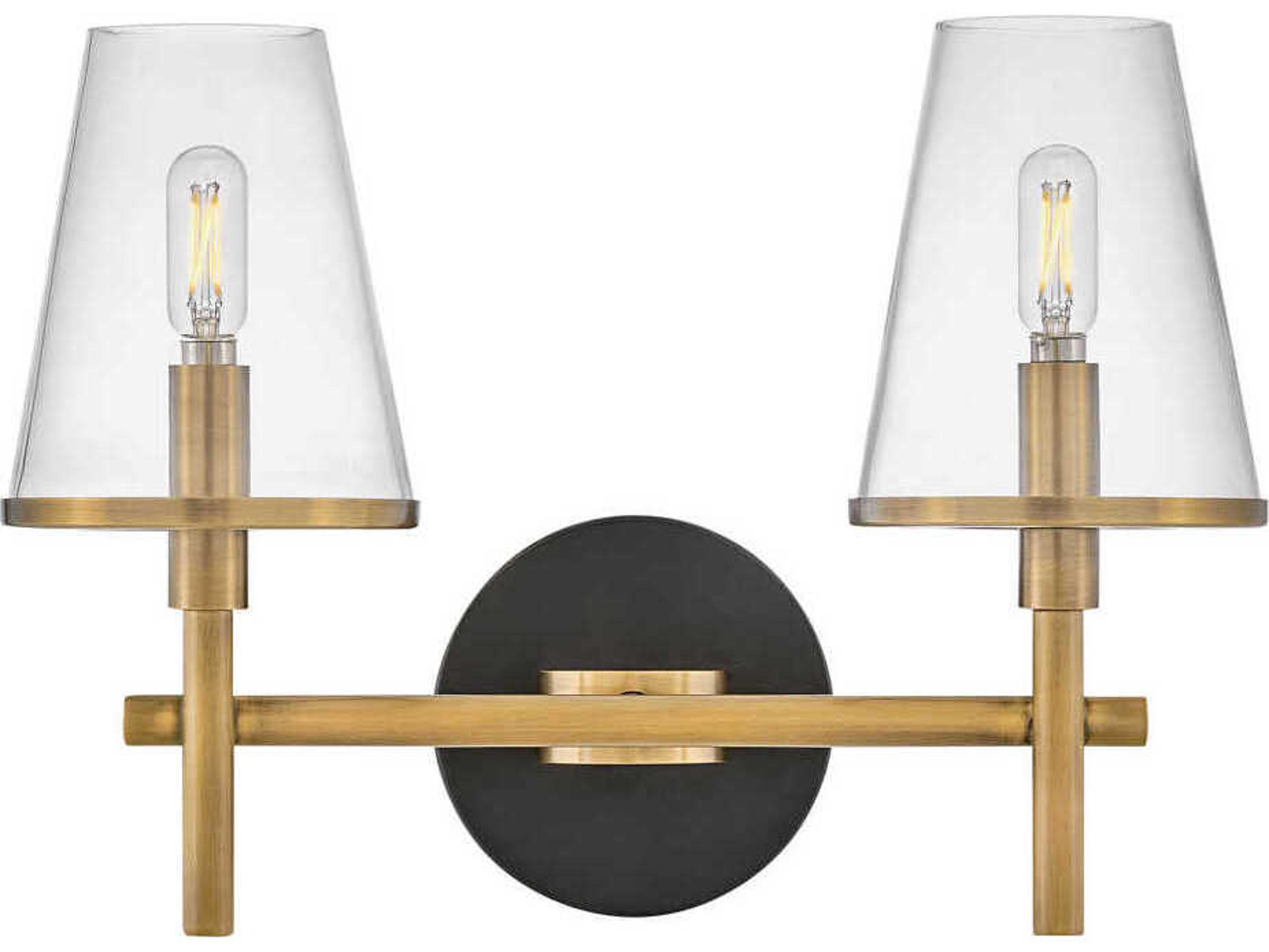 Hinkley Marten 2-Light Heritage Brass Black Glass Vanity Light