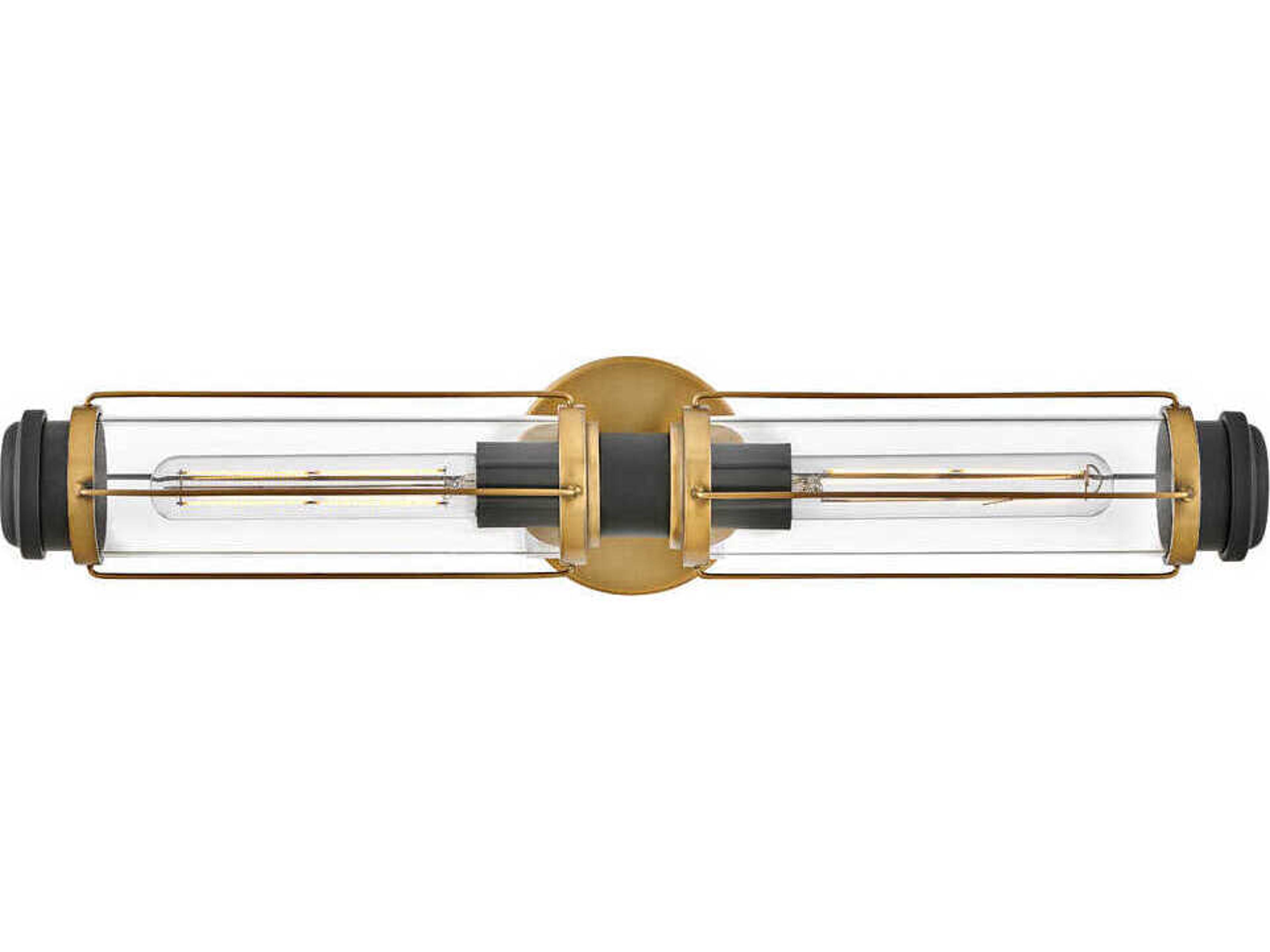 Hinkley Masthead 2-Light Heritage Brass Black Glass Vanity Light