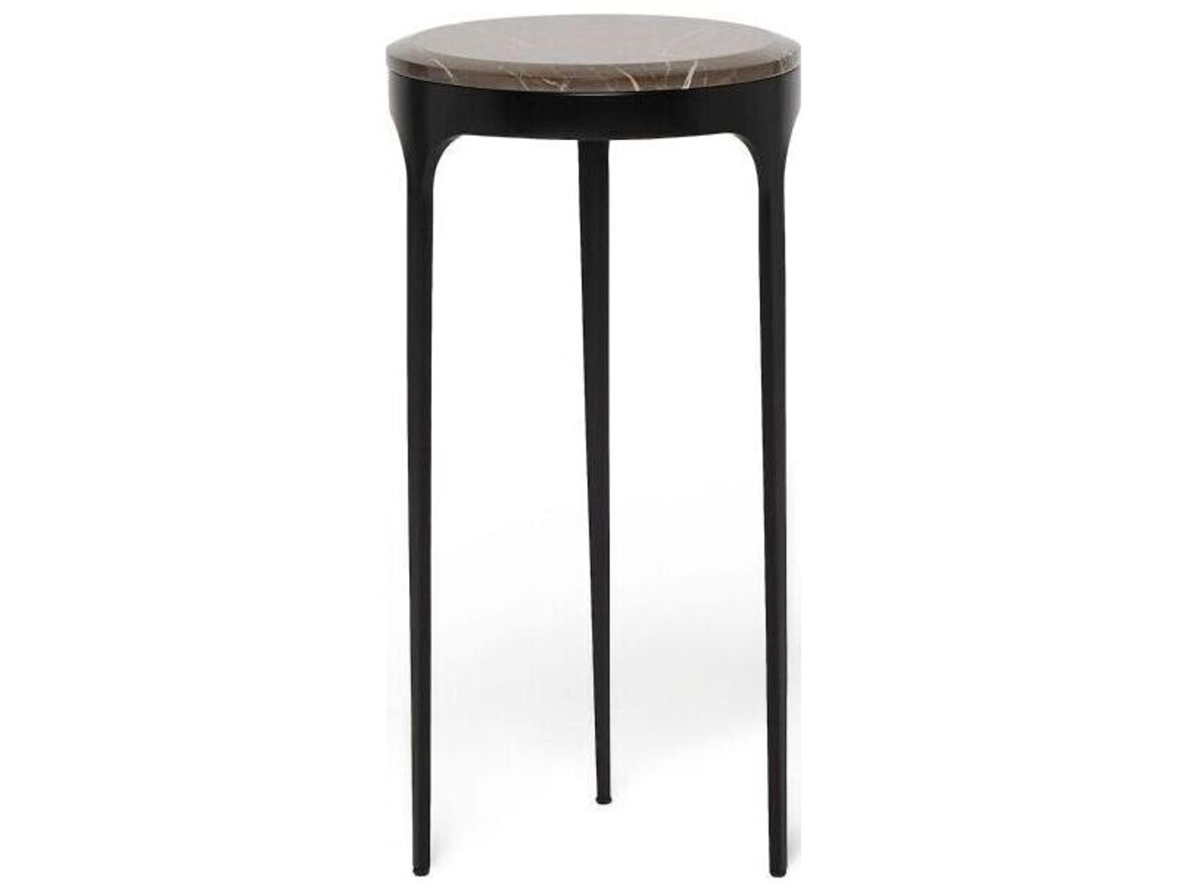 Interlude Home Camilla Round Marble Matte Black Terra Brown End Table