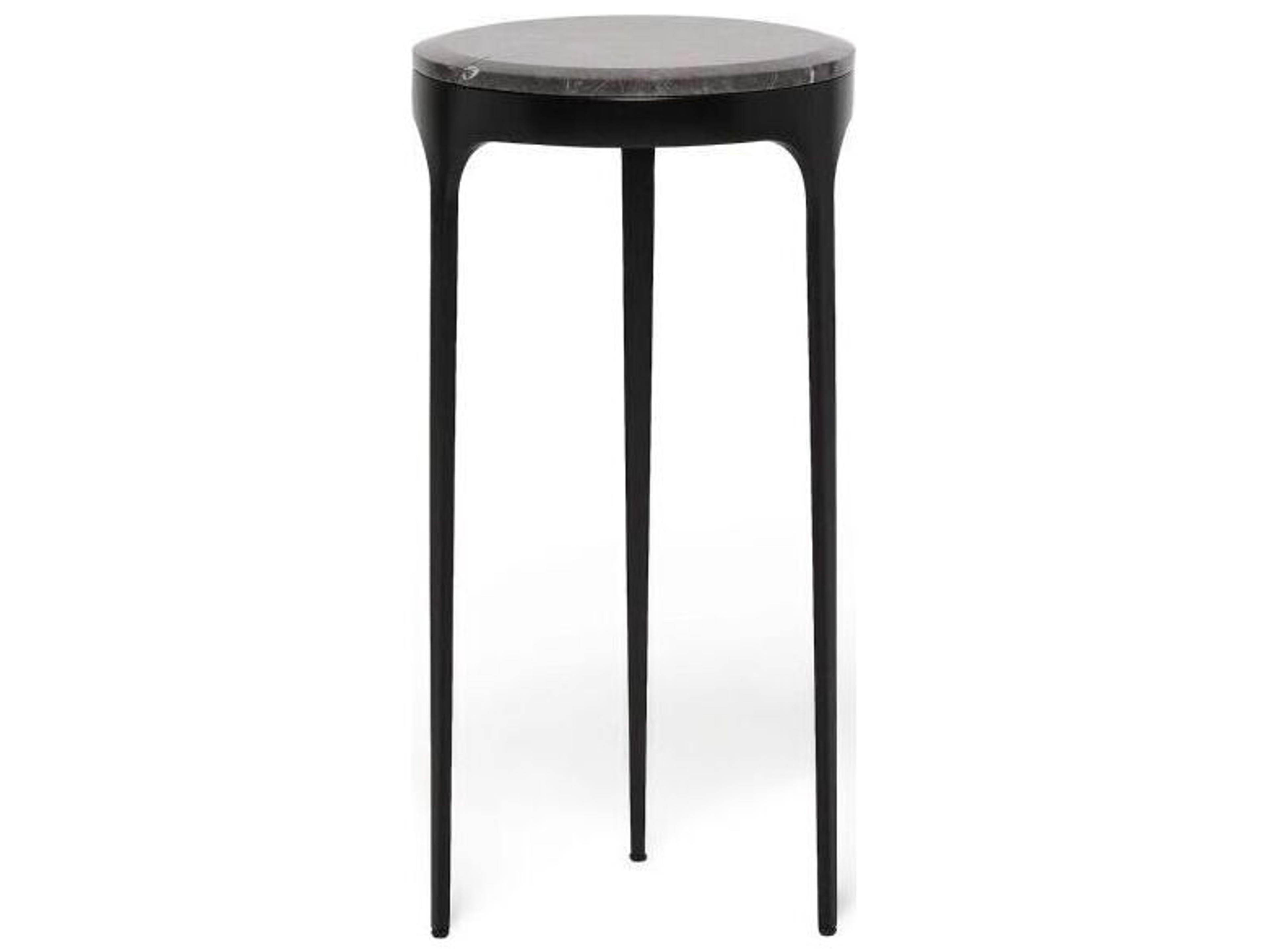Interlude Home Camilla Round Marble Matte Black Wyndham Grey End Table