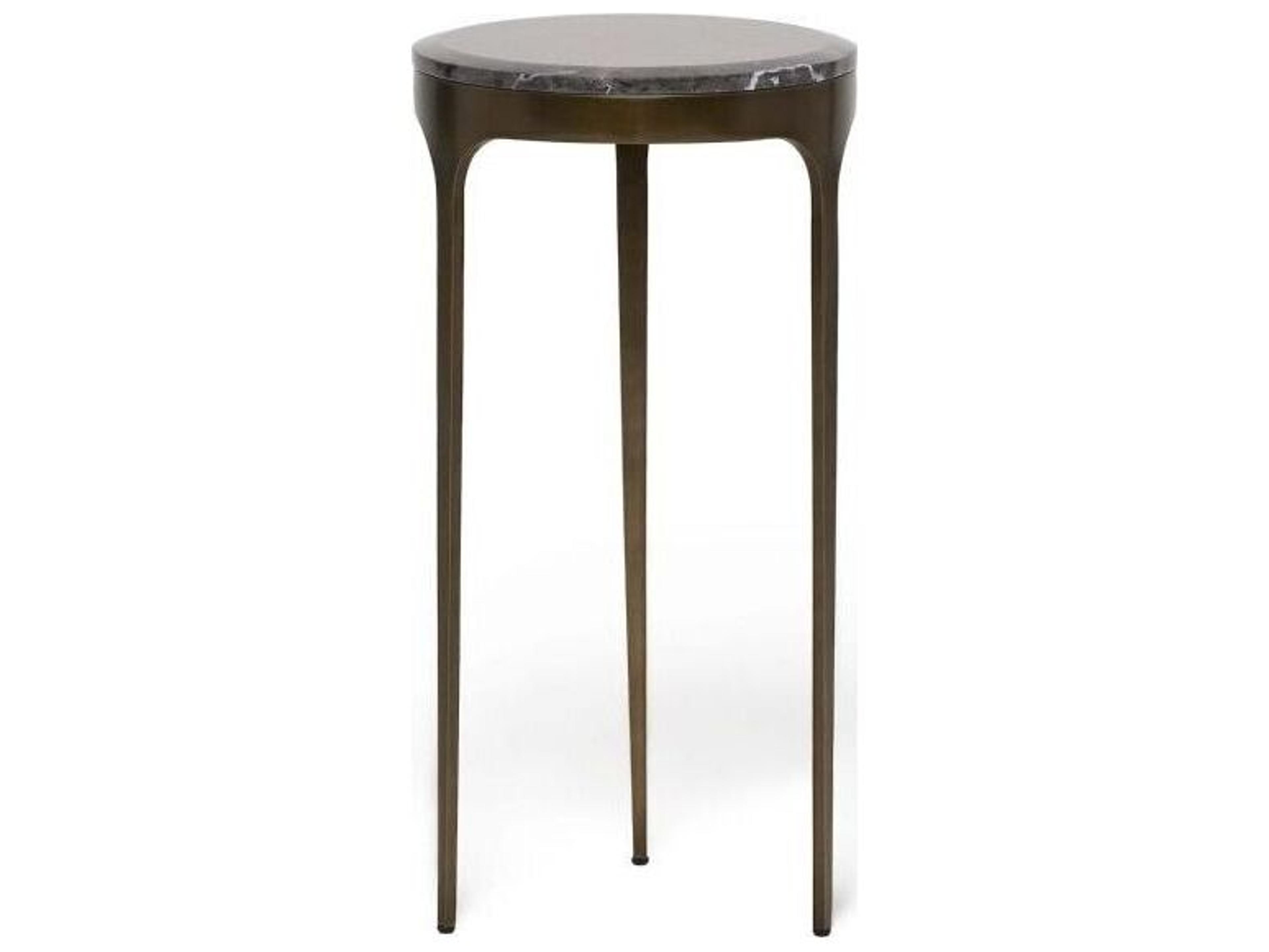 Interlude Home Camilla Round Marble Antique Bronze Wyndham Grey End Table