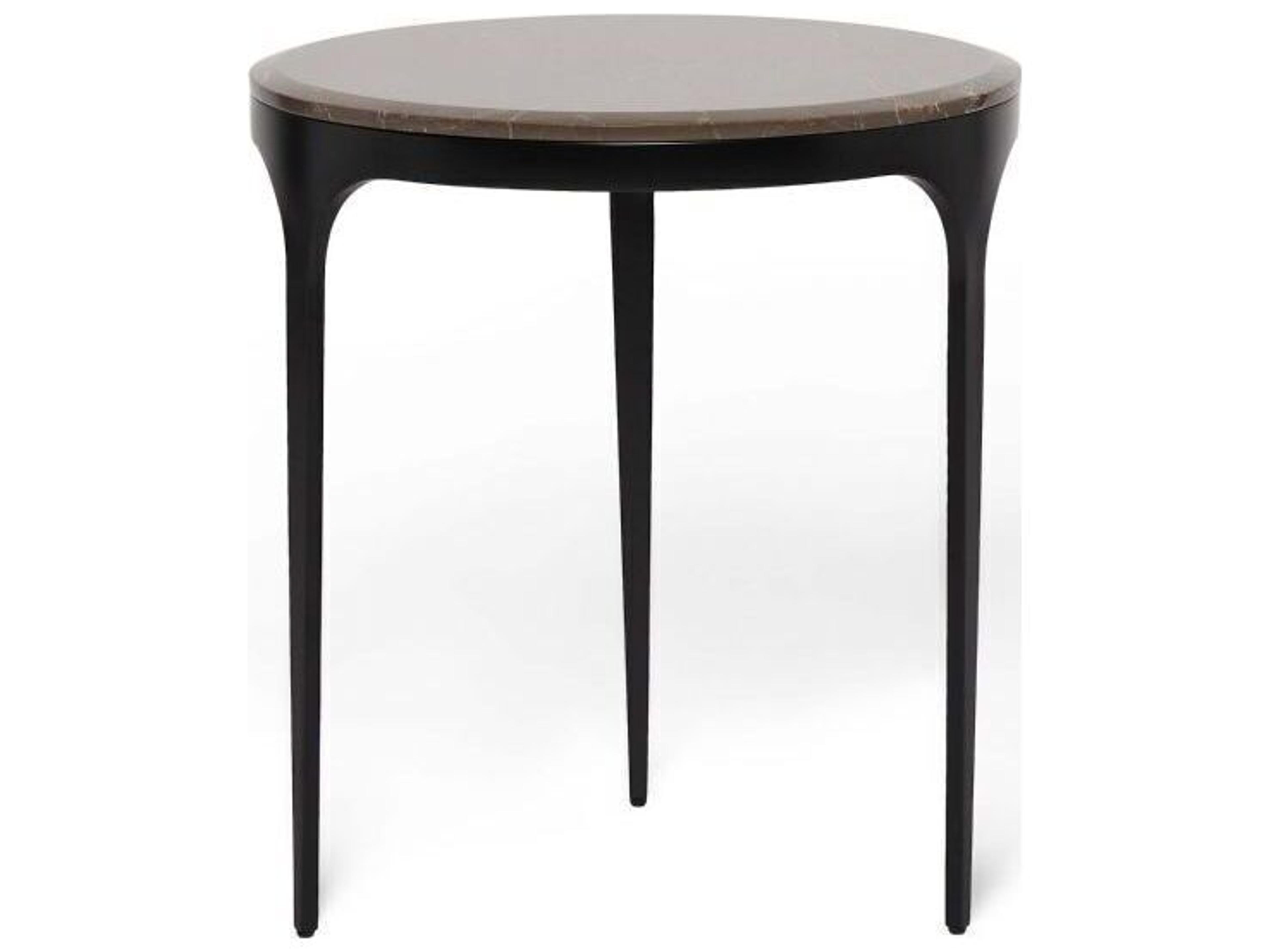 Interlude Home Camilla Round Marble Matte Black Terra Brown End Table