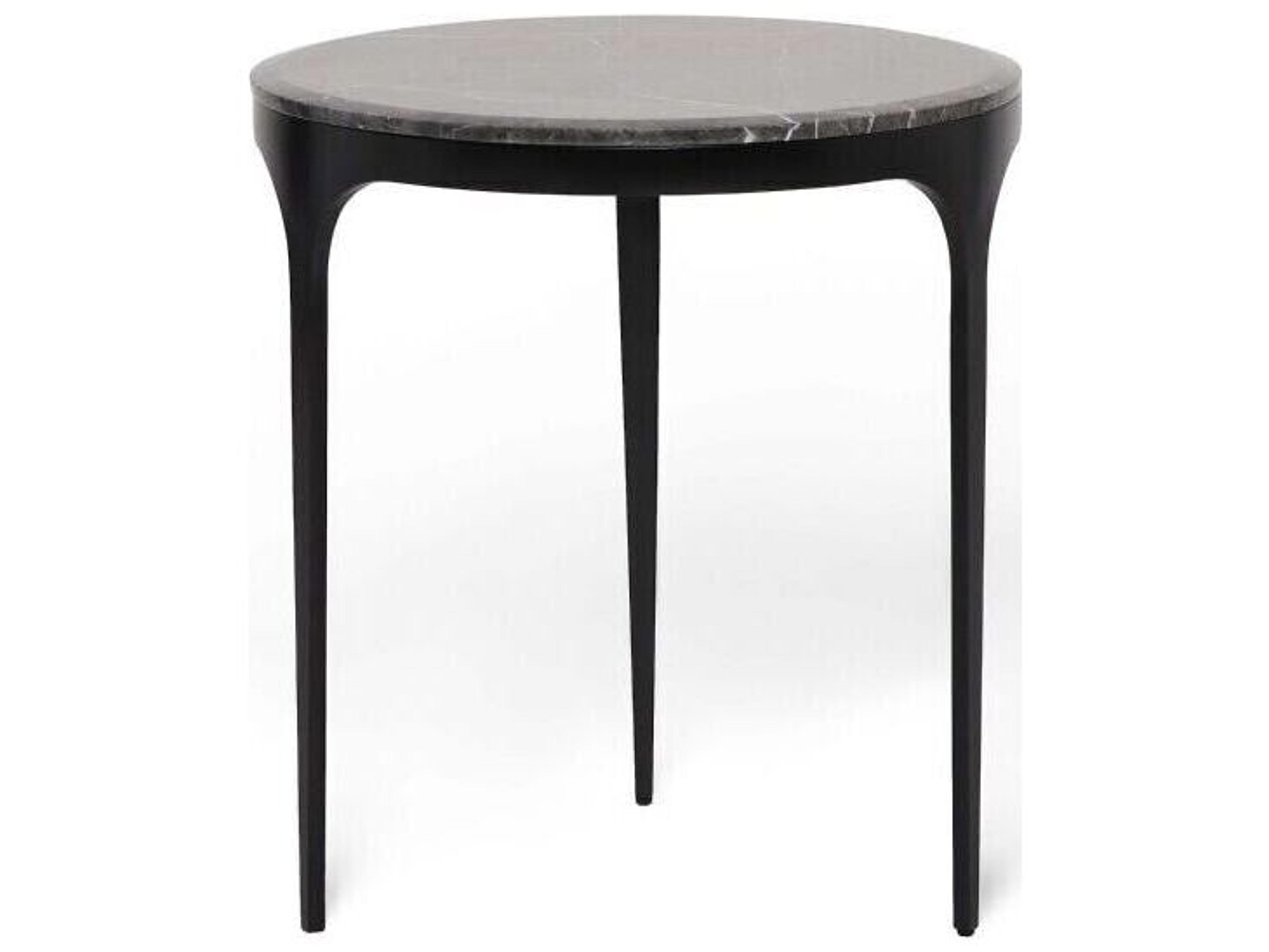 Interlude Home Camilla Round Marble Matte Black Wyndham Grey End Table