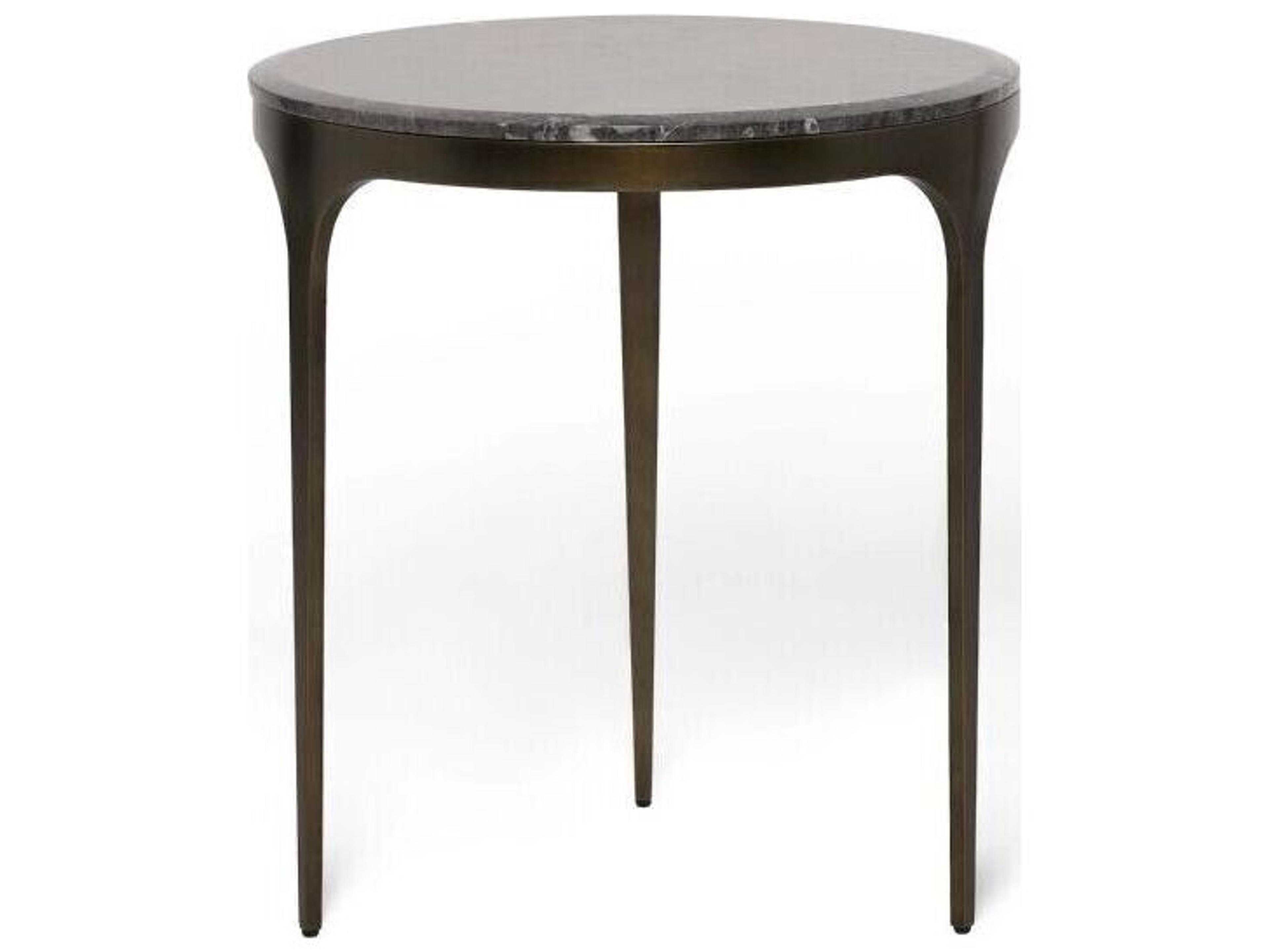 Interlude Home Camilla Round Marble Antique Bronze Wyndham Grey End Table